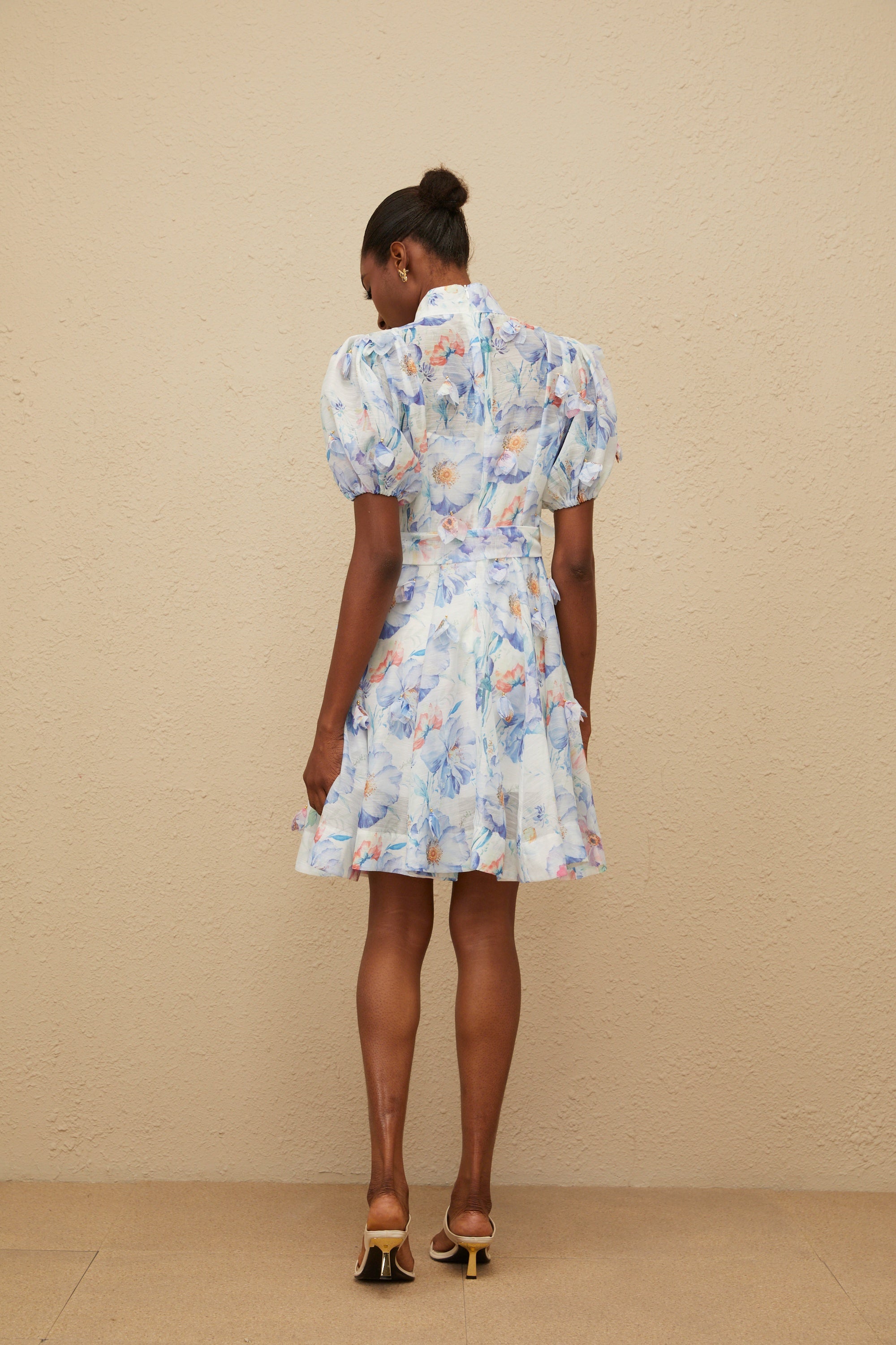 Pétunia Blue Shirred Floral Mini Dress