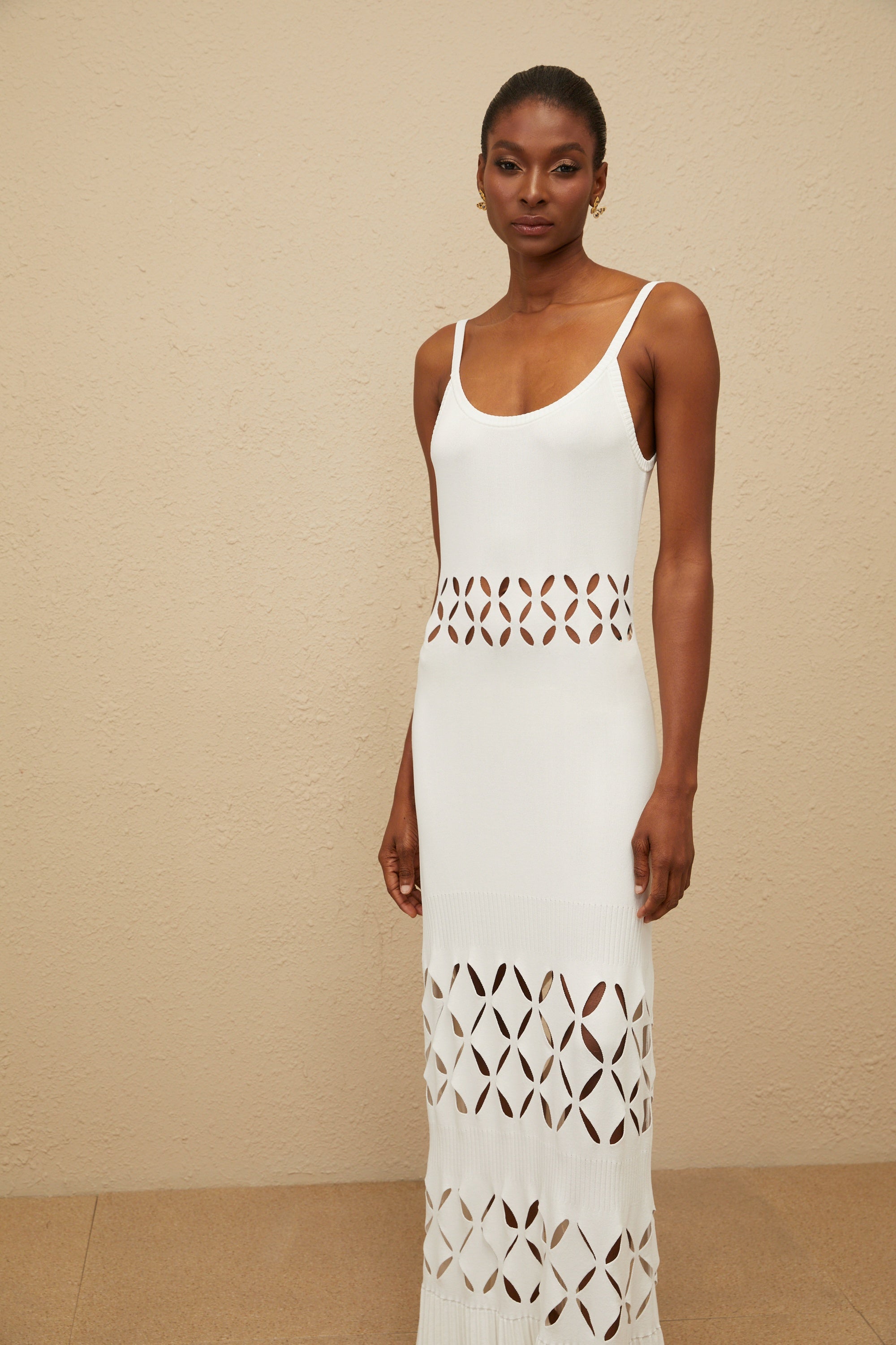 Blanche White Cutout Knit Maxi Dress
