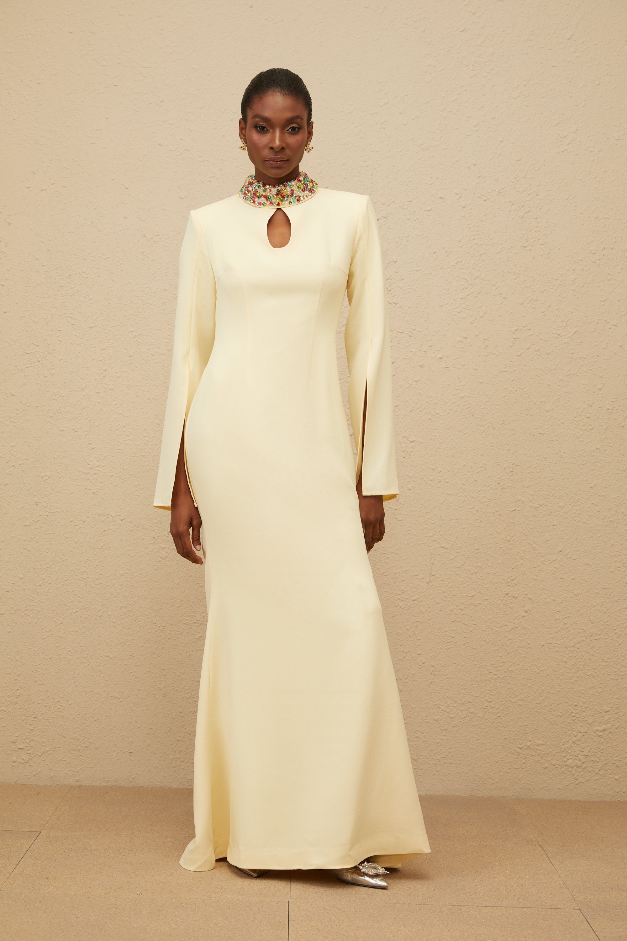 Majestueuse Yellow Keyhole-Detail Mermaid Gown