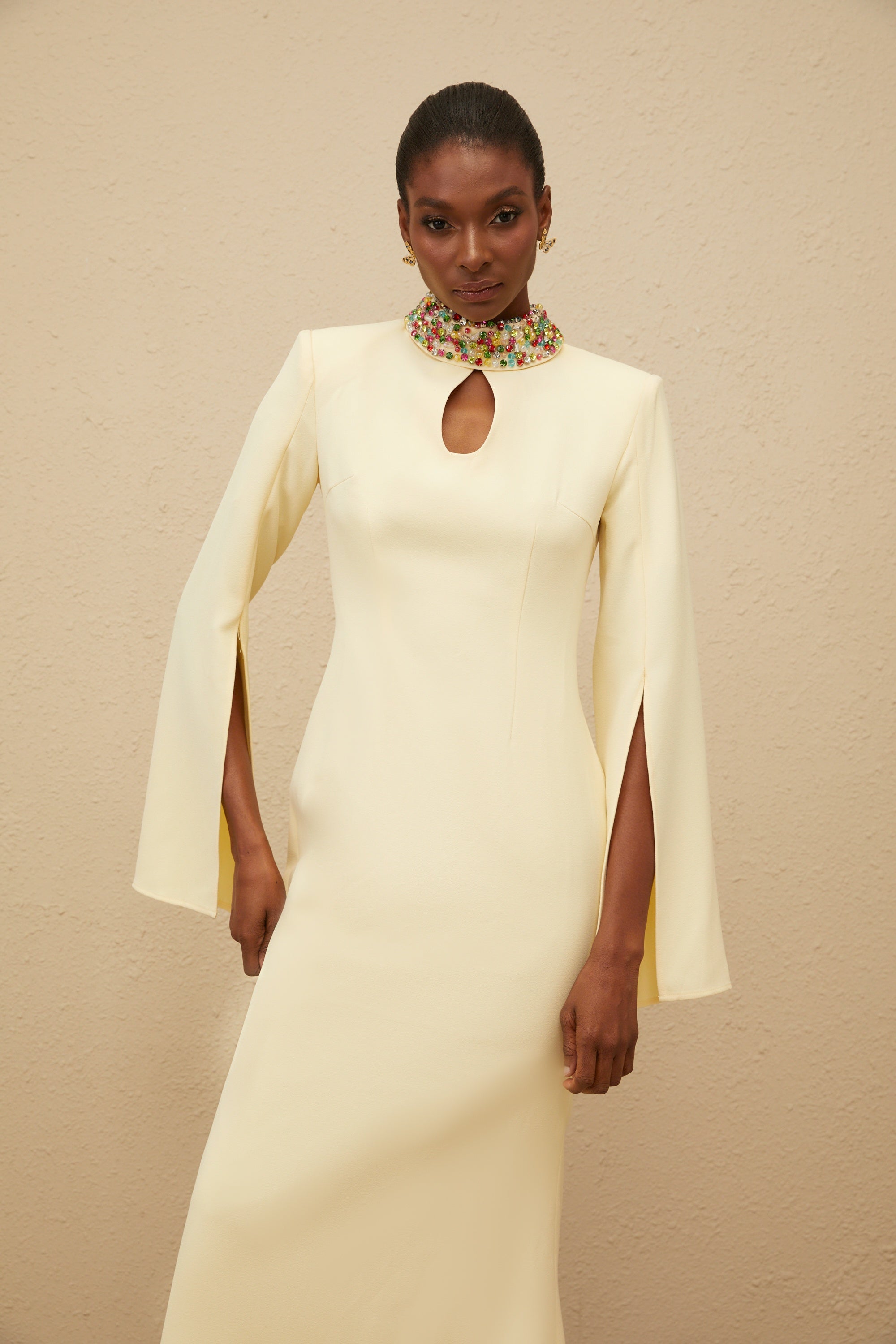 Majestueuse Yellow Keyhole-Detail Mermaid Gown (Final Sale-US Only)