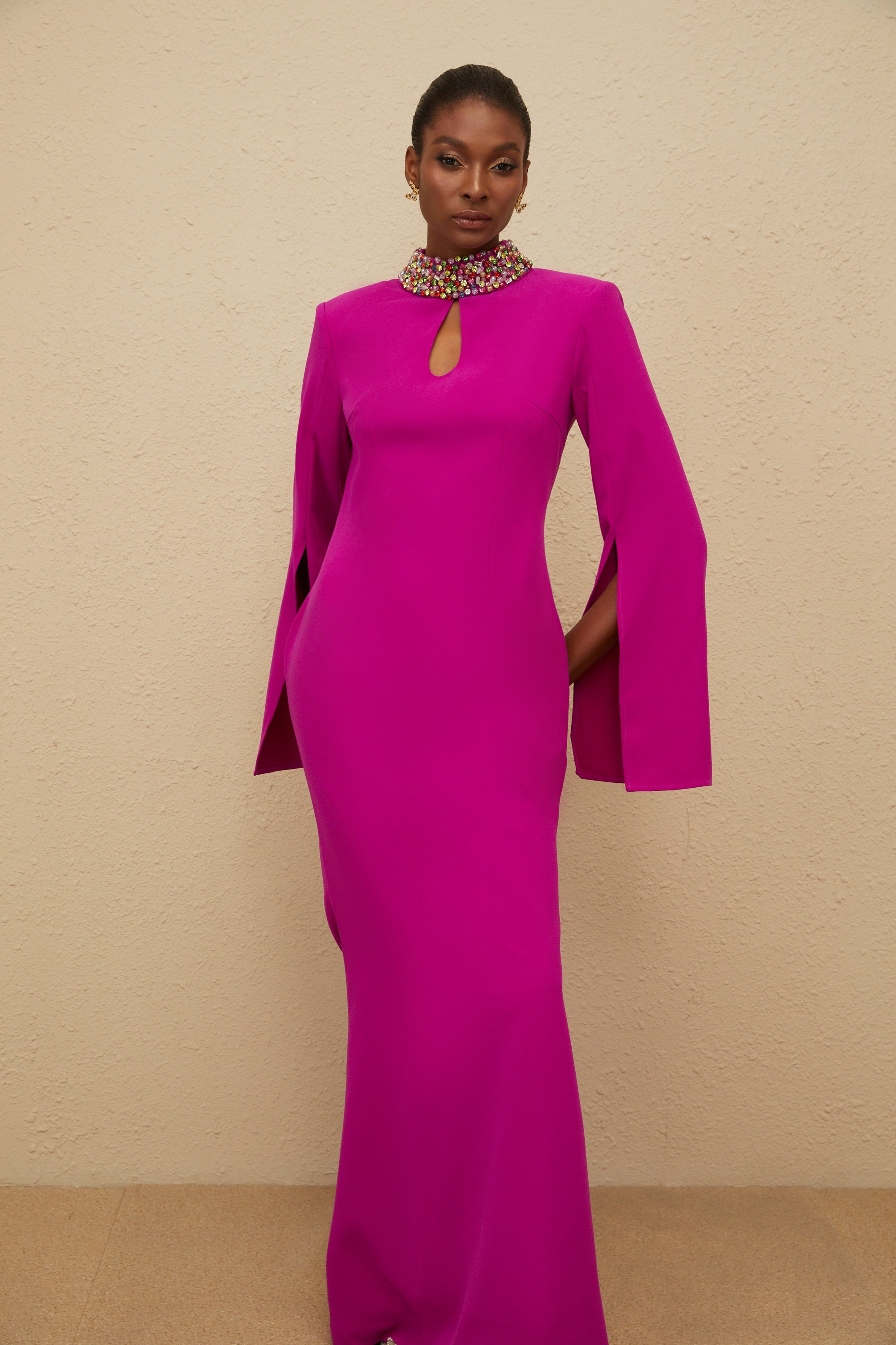 Majestueuse Fuchsia Keyhole-Detail Mermaid Gown