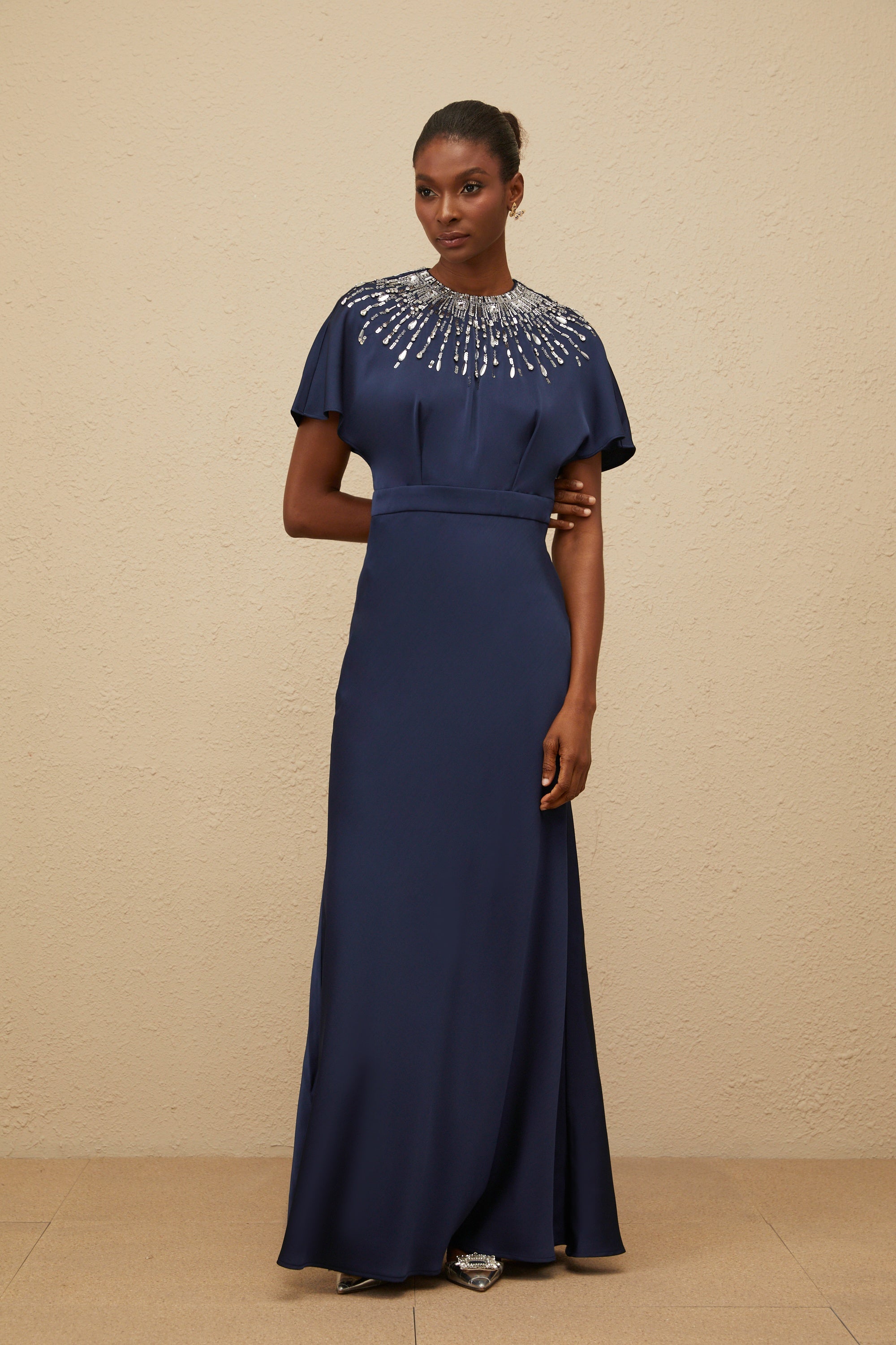 Ombrage Blue Embellished Satin Maxi Dress (Final Sale-US Only)