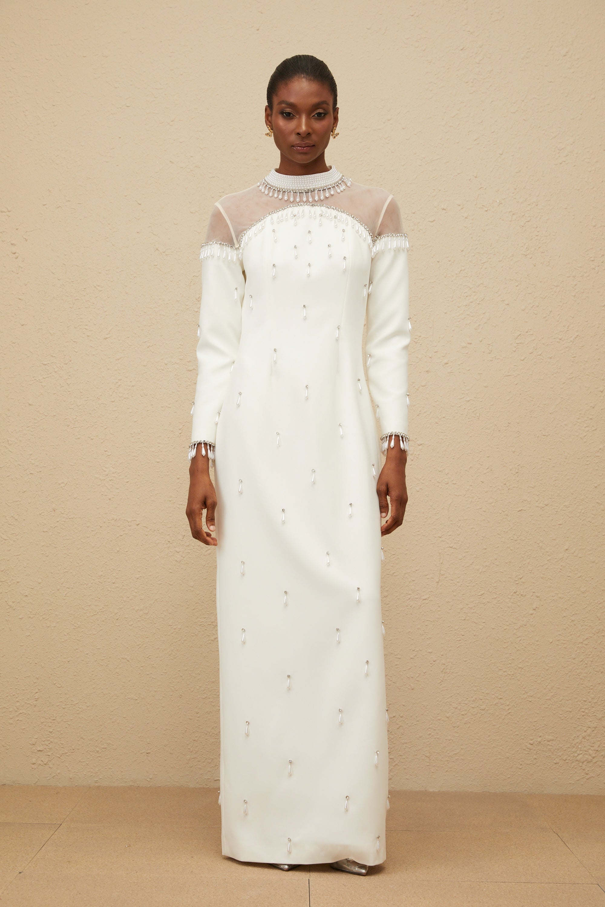 Céline White Embellished Evening Maxi Gown (Final Sale)