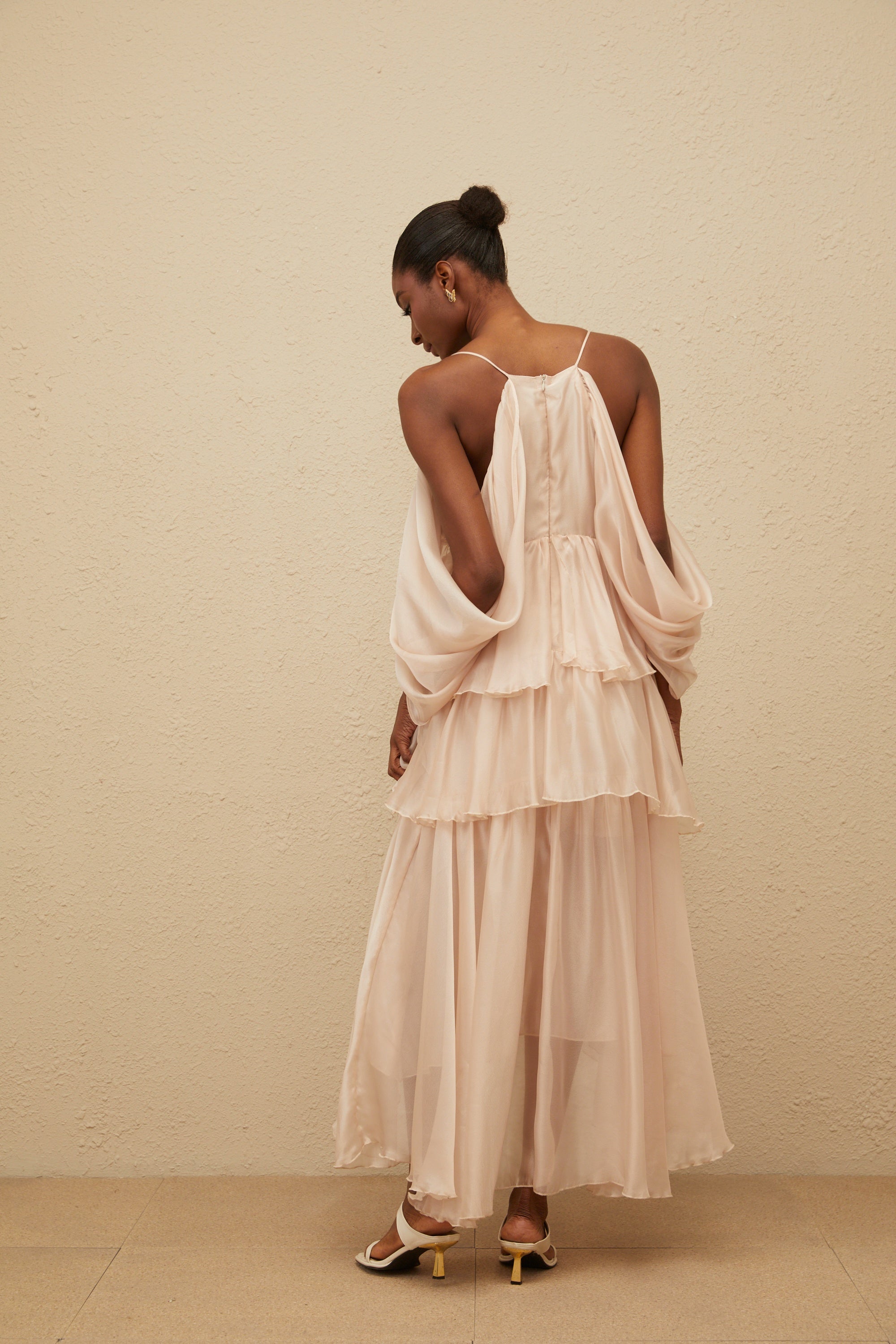 Laurine Asymmetrical Ruffled Tiered Midi Dress