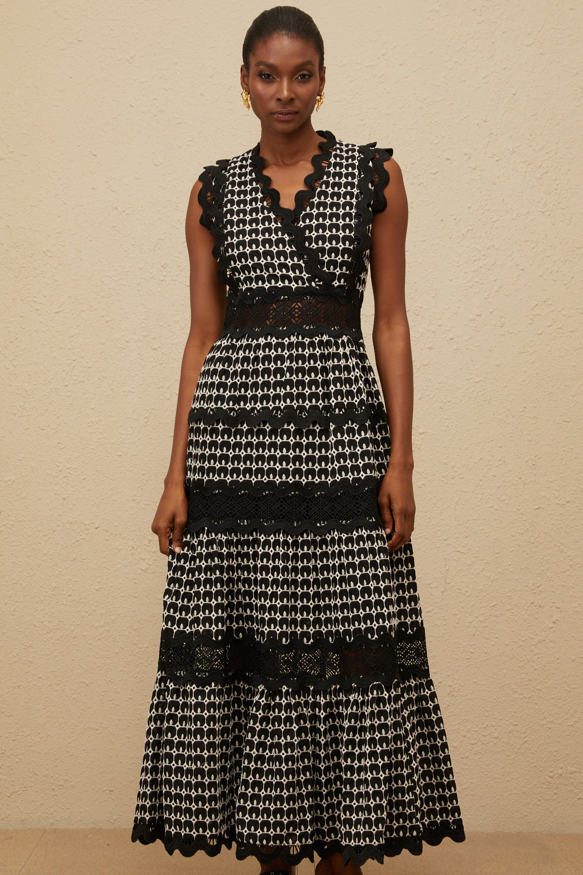 Ténébreuse Black Scalloped Lace Panel Maxi Dress
