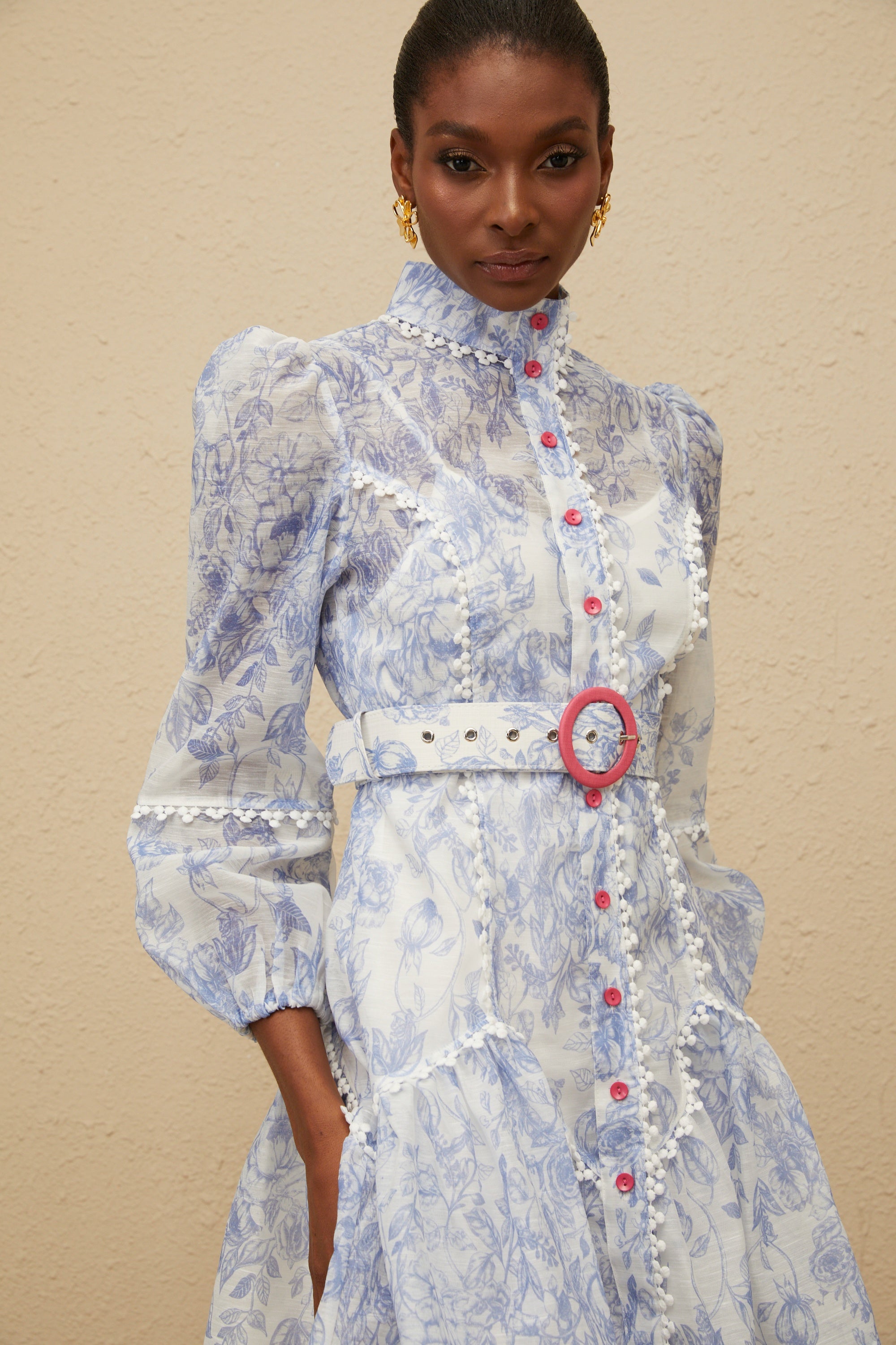 Eléonore Blue Flared Floral Print Mini Dress