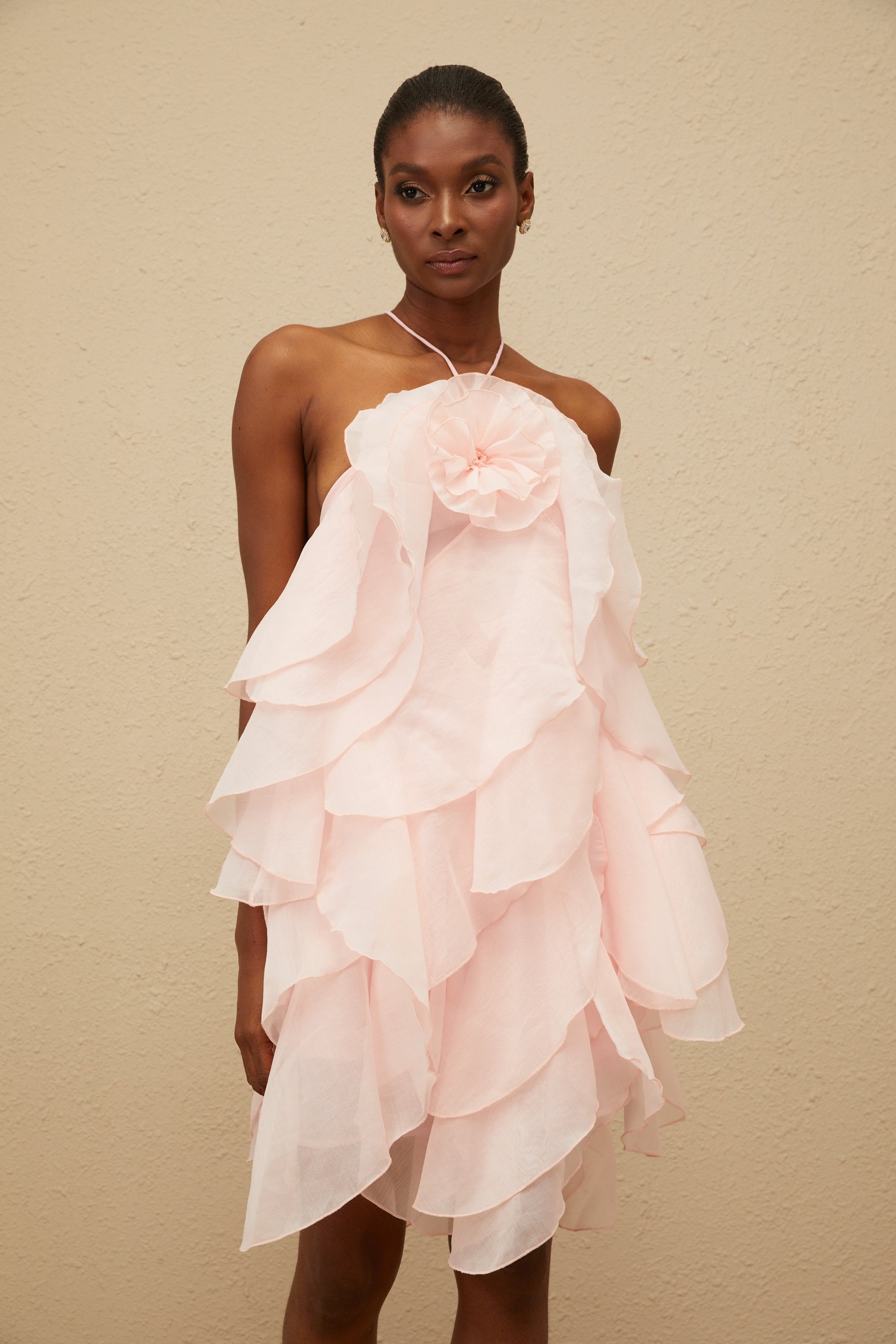 Lucie Pink Tiered Ruffled Mini Dress