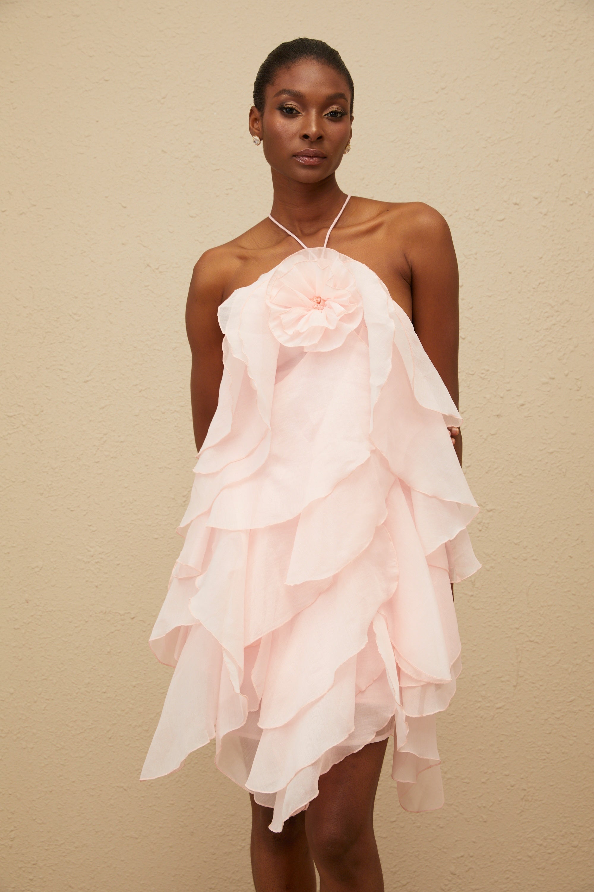 Lucie Pink Tiered Ruffled Mini Dress