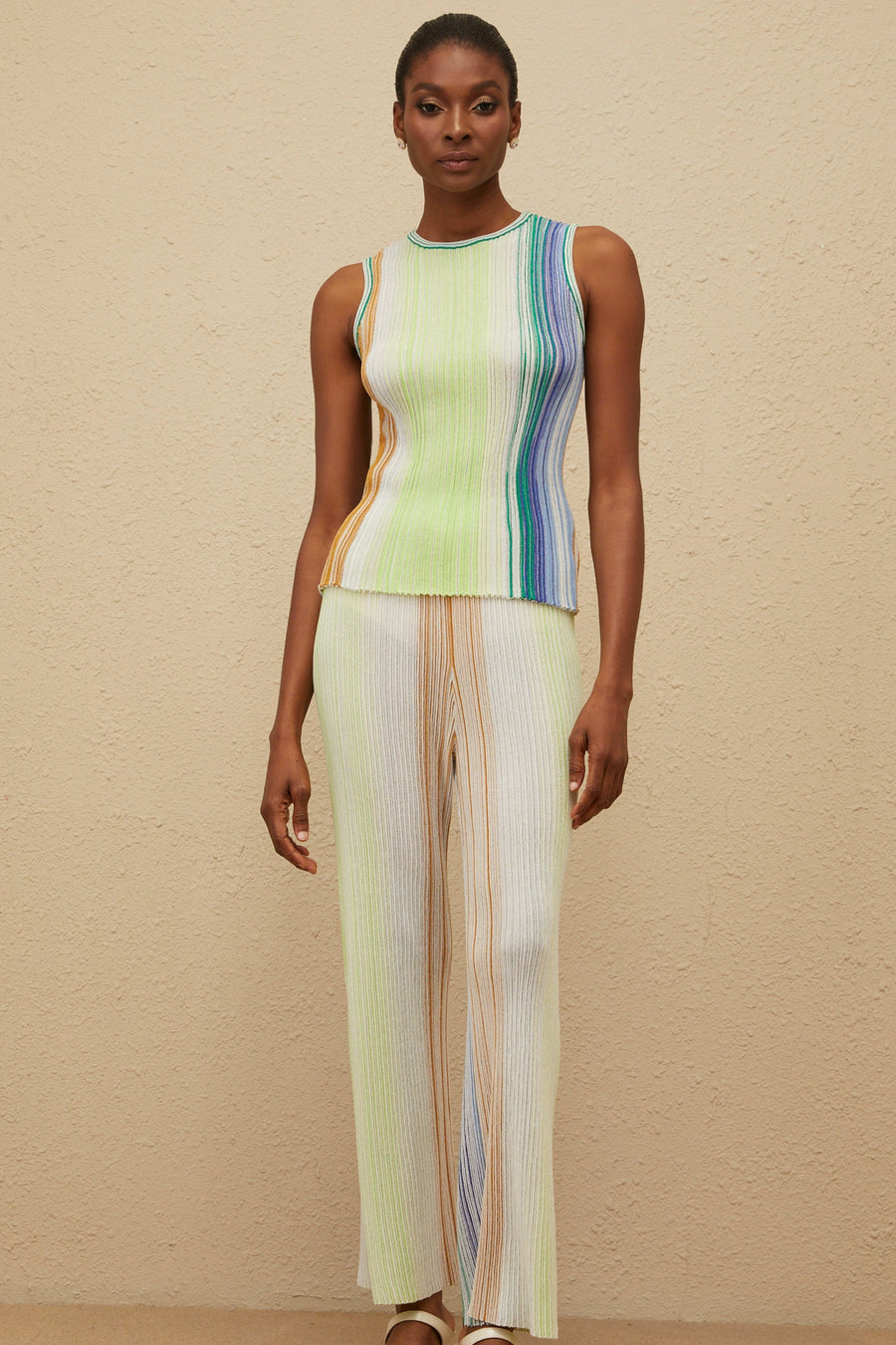 Ulysse Green Glitter Pleated Knit Top & Trousers Set