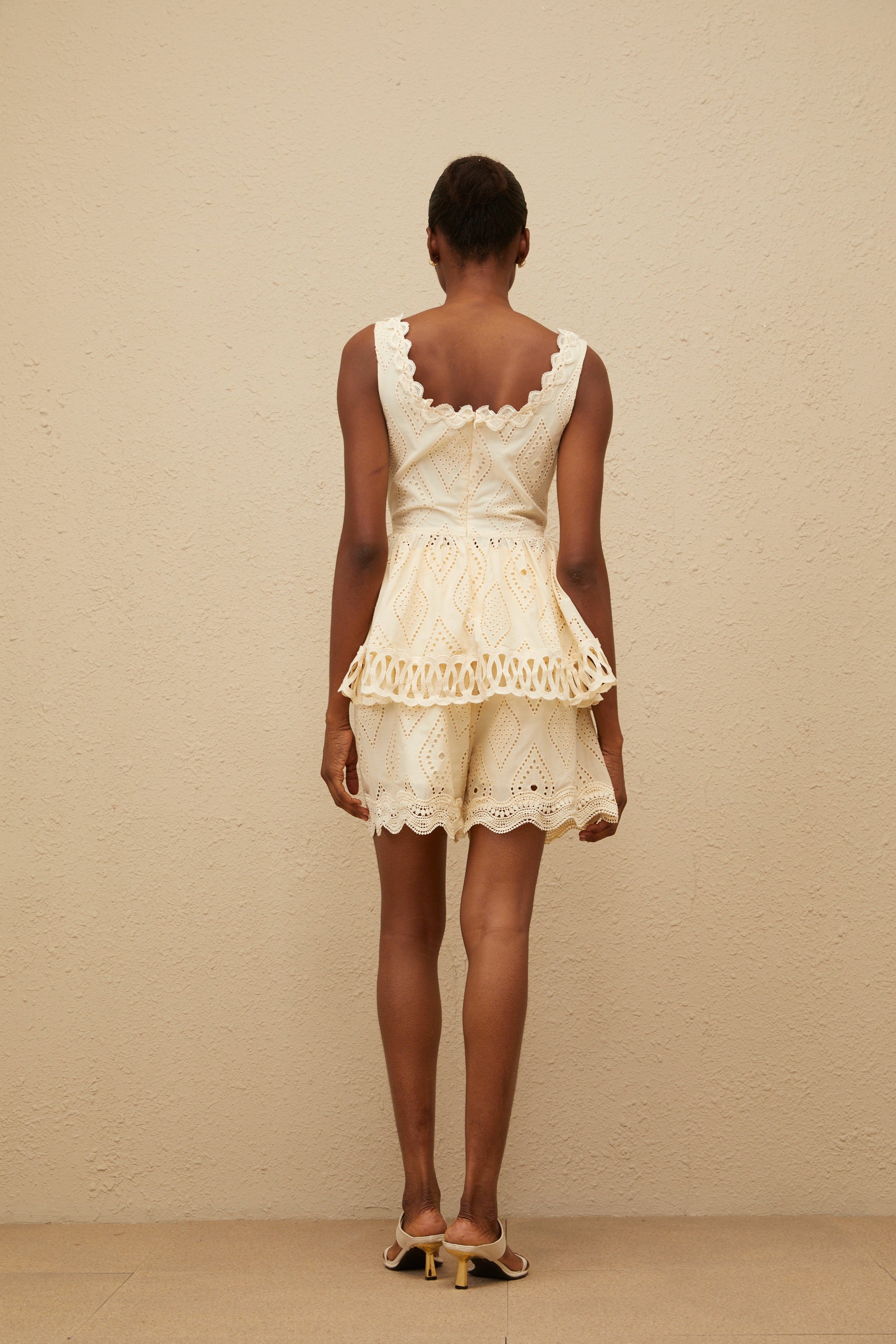 Katell Beige Embroidered Cutout Co-ord Set