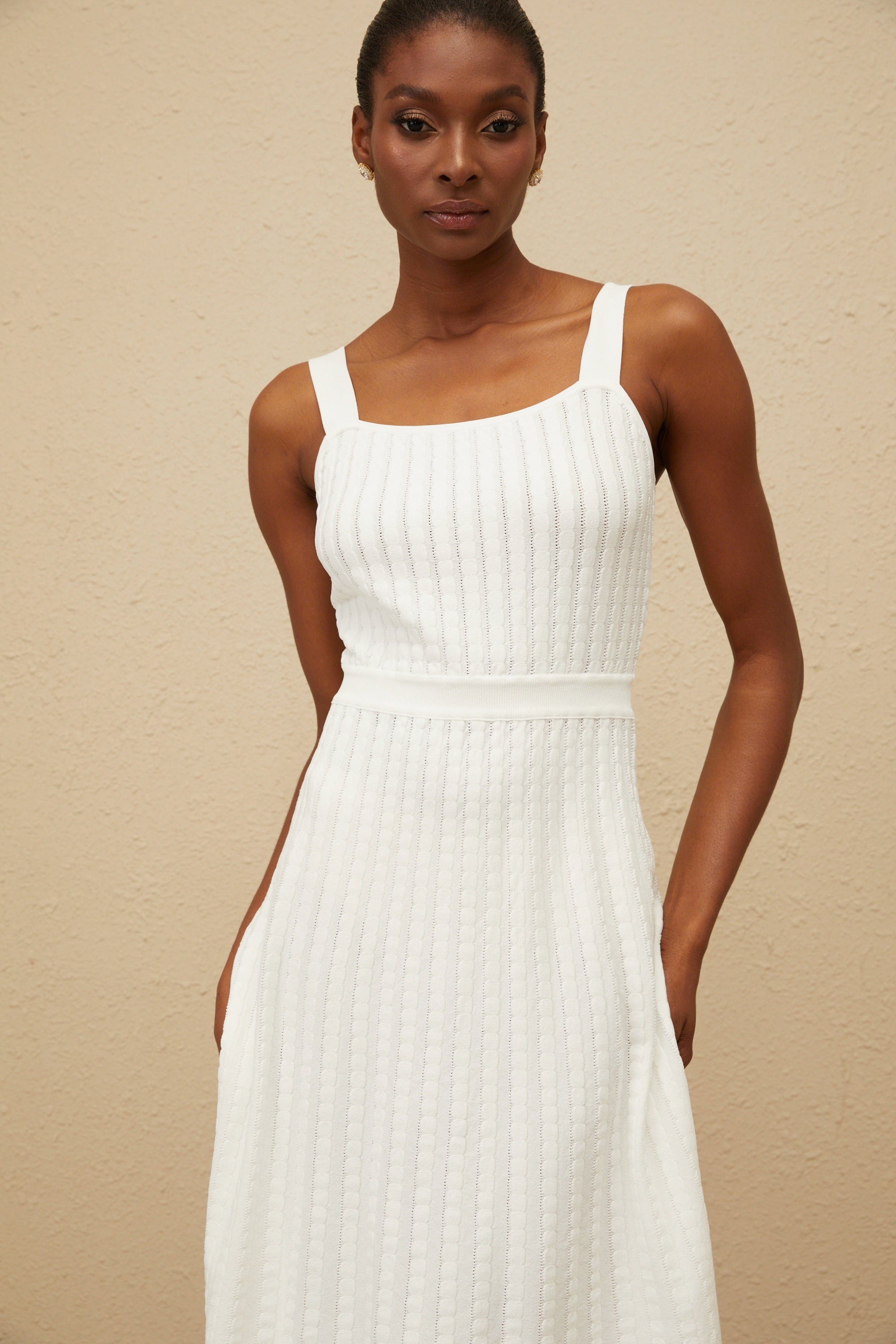 Clémence White Ribbed Knit Dress