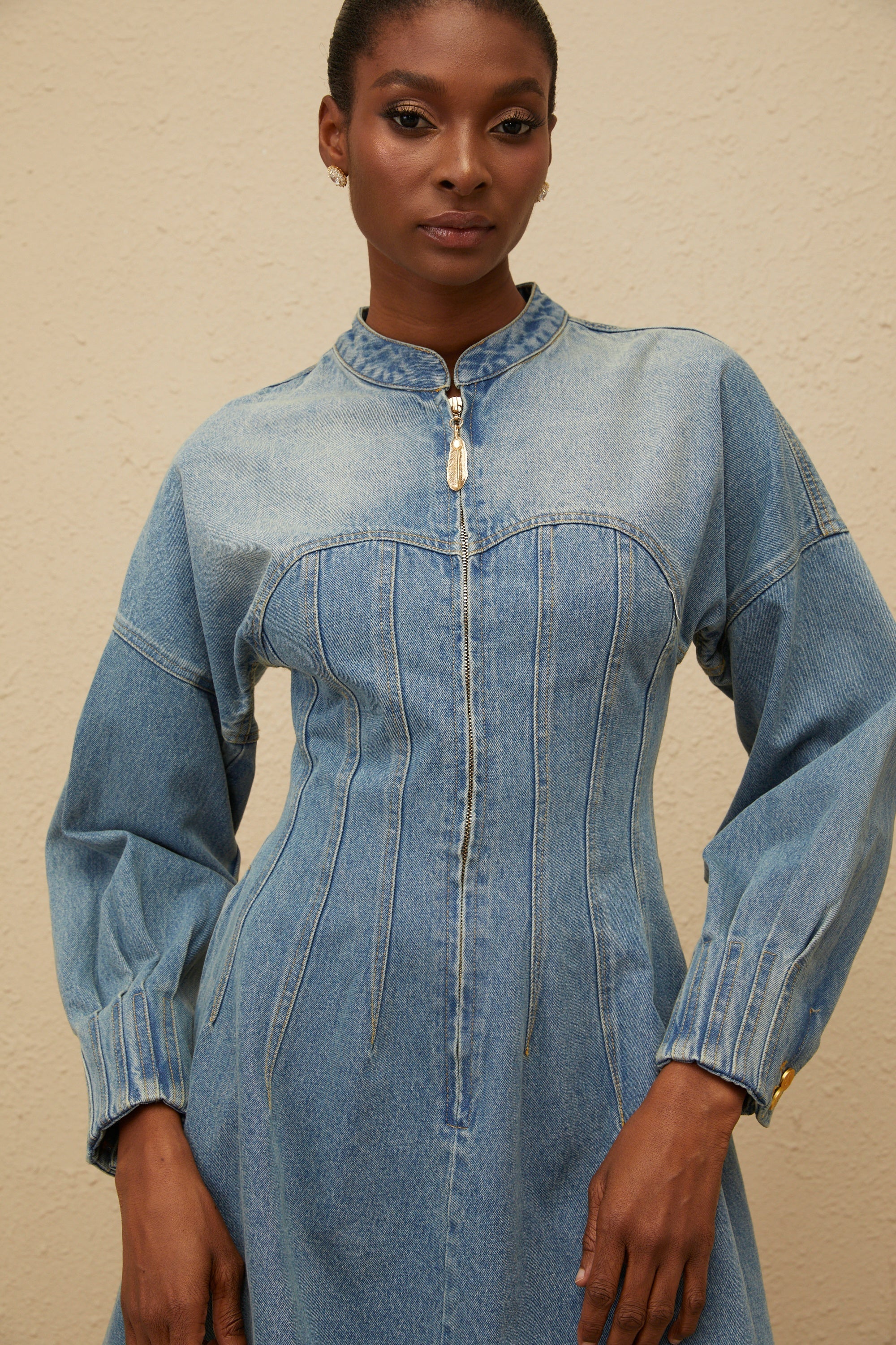 Esme Blue Flared Denim Mini Dress
