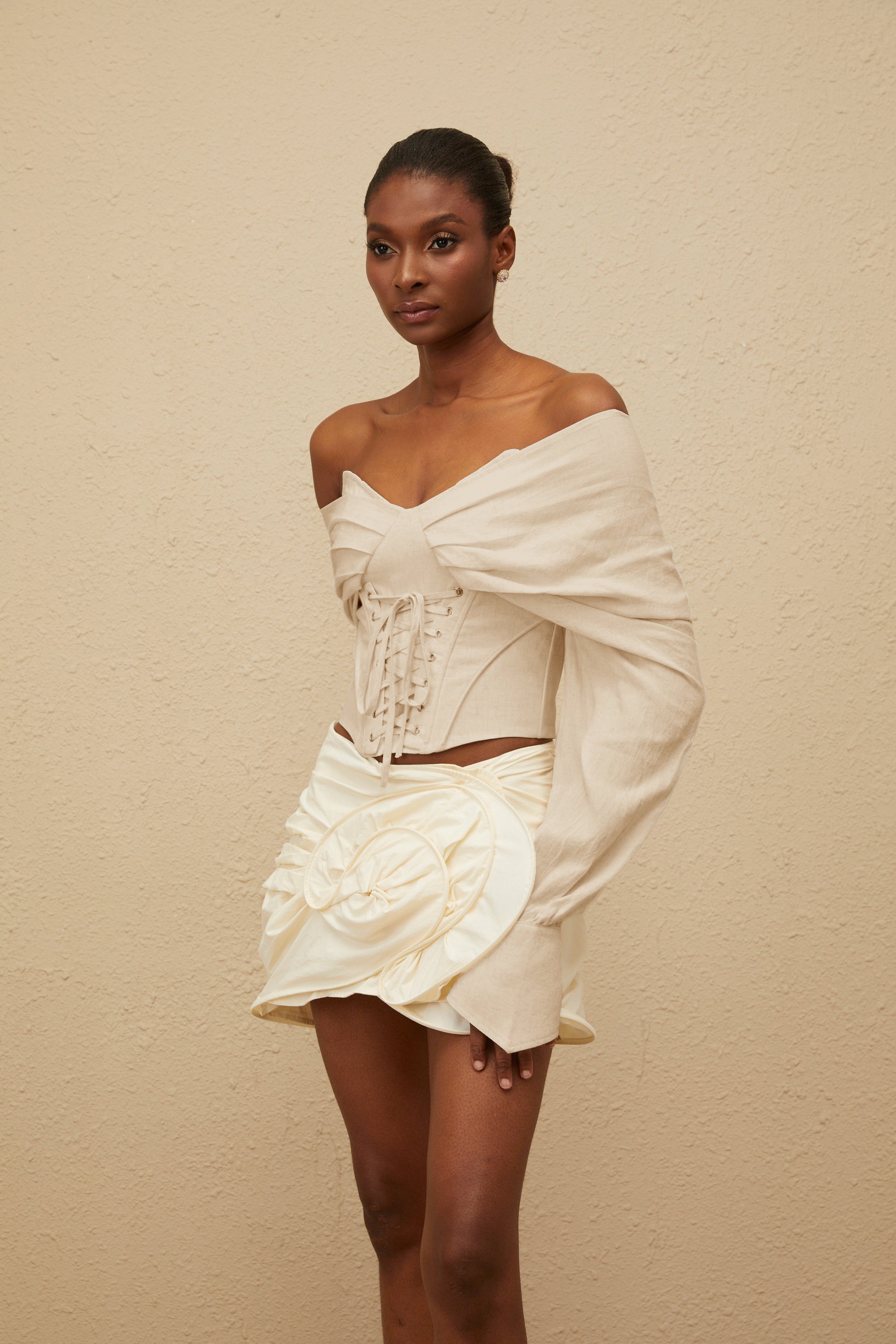 Éclatante Off-Shoulder Lace-Up Crop Top (Final Sale-US Only)