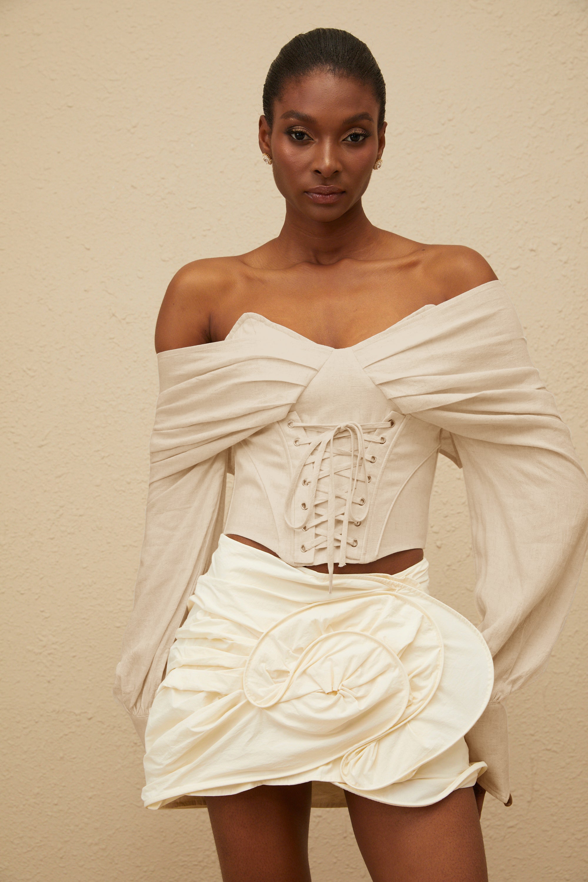 Éclatante Off-Shoulder Lace-Up Crop Top (Final Sale-US Only)