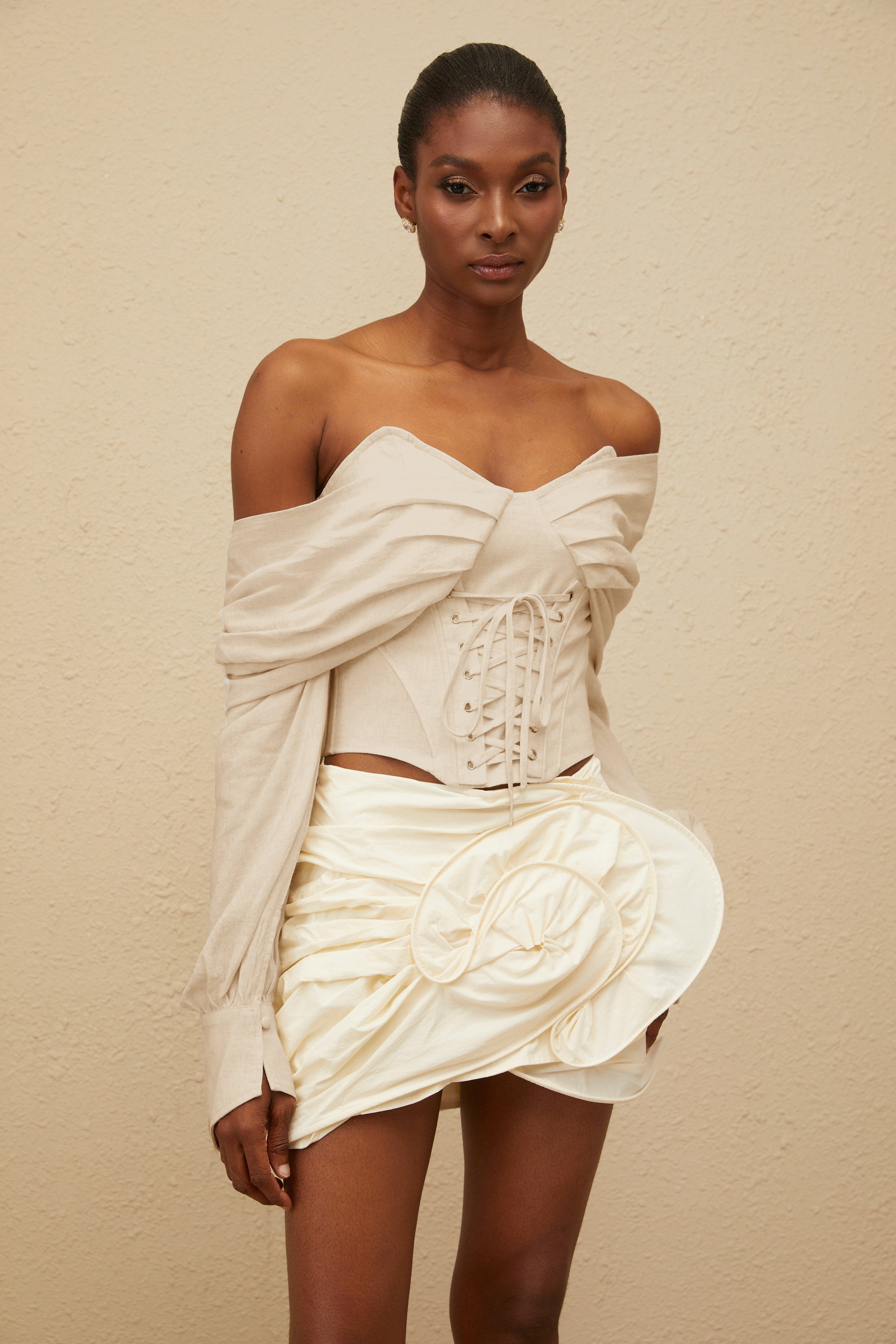 Éclatante Off-Shoulder Lace-Up Crop Top (Final Sale-US Only)