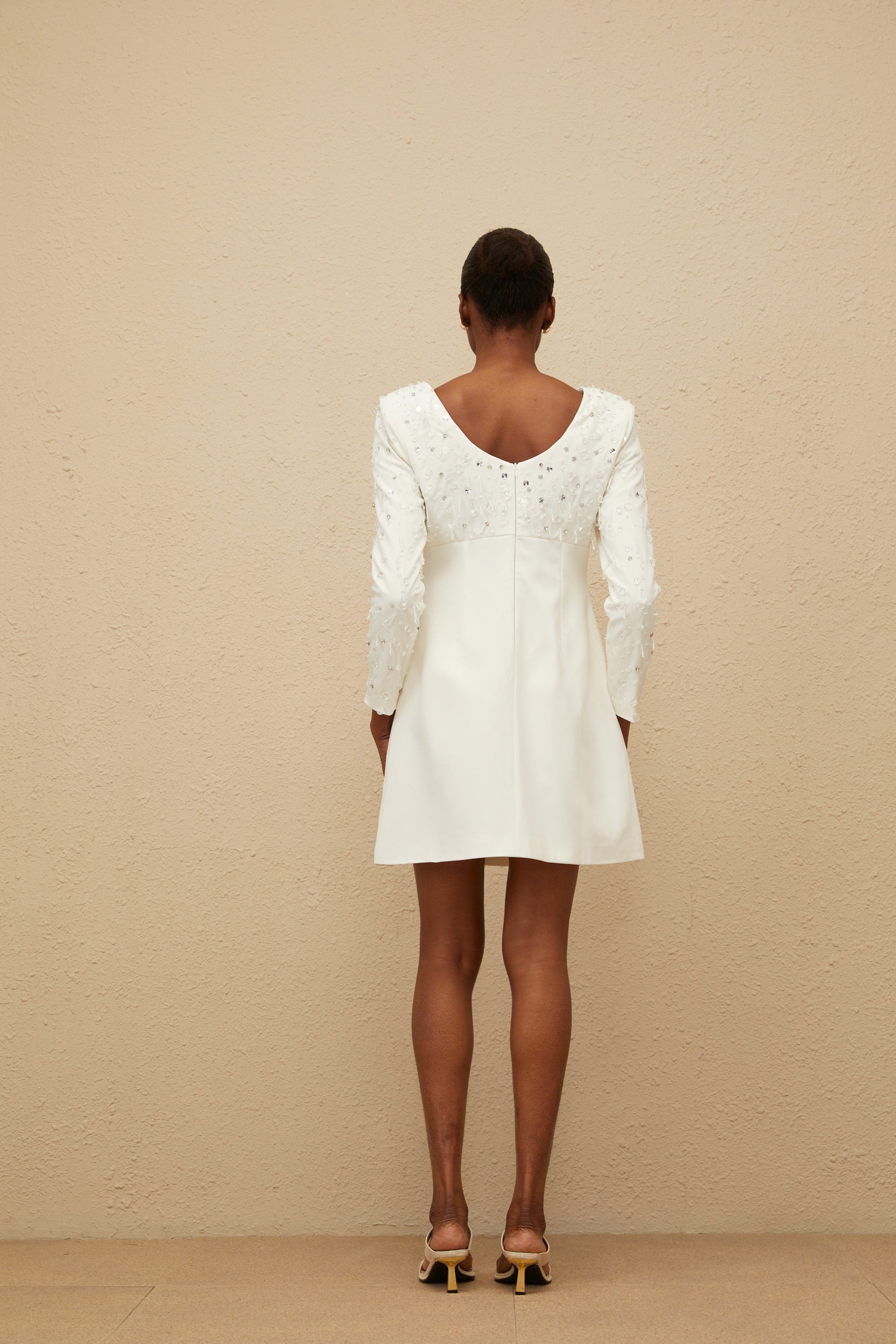 Aurore White Embellished A-line Mini Dress