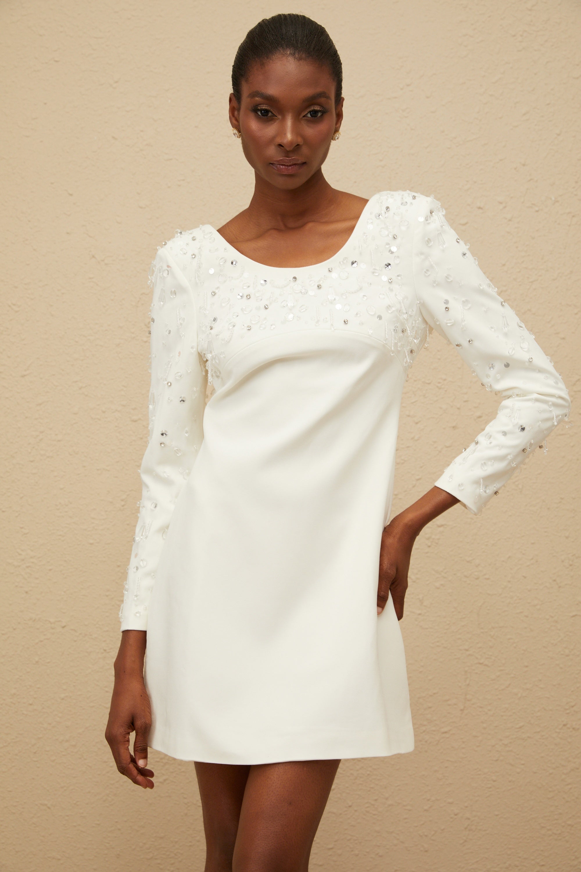 Aurore White Embellished A-line Mini Dress (Final Sale-US Only)