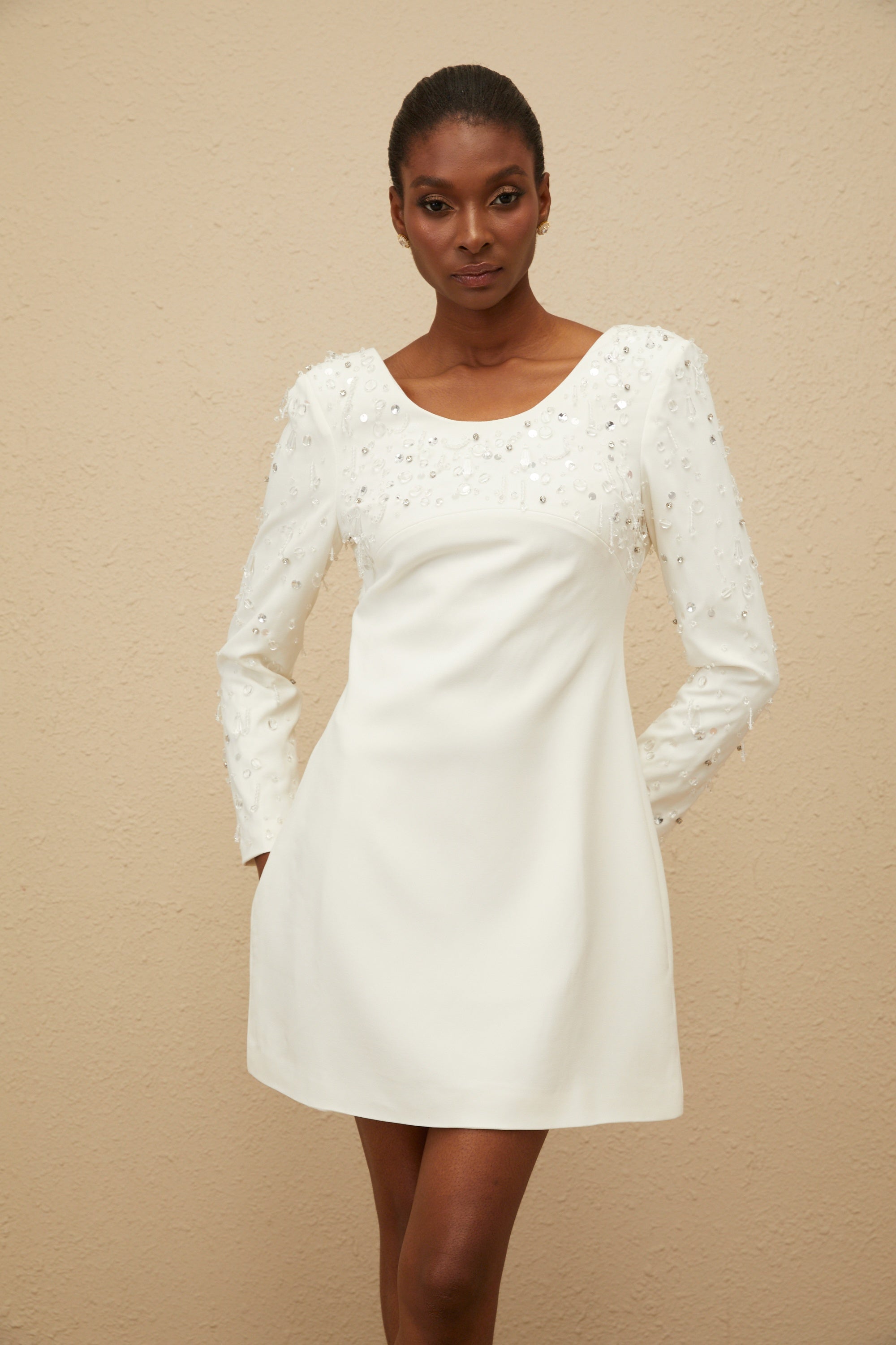 Aurore White Embellished A-line Mini Dress (Final Sale-US Only)