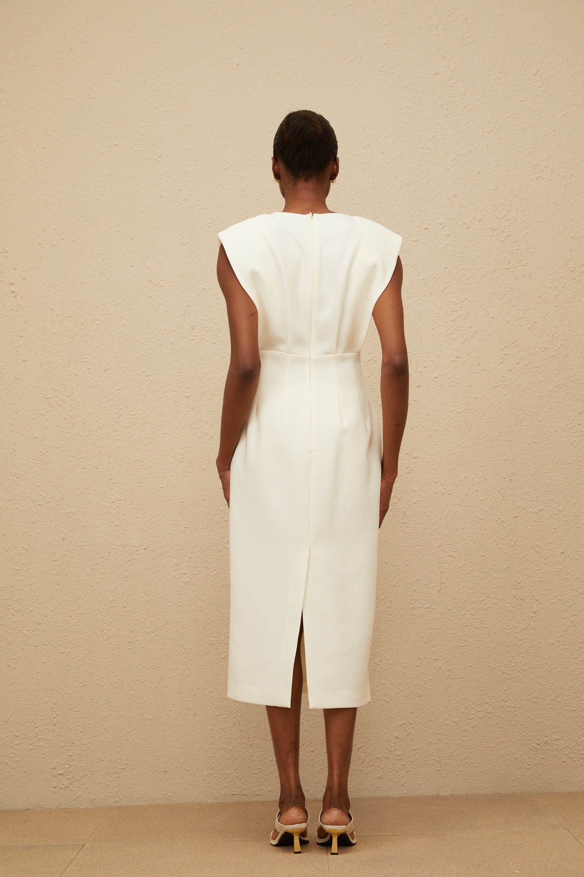 Ondine White Cowl-Neck Pencil Midi Dress (Final Sale-US Only)