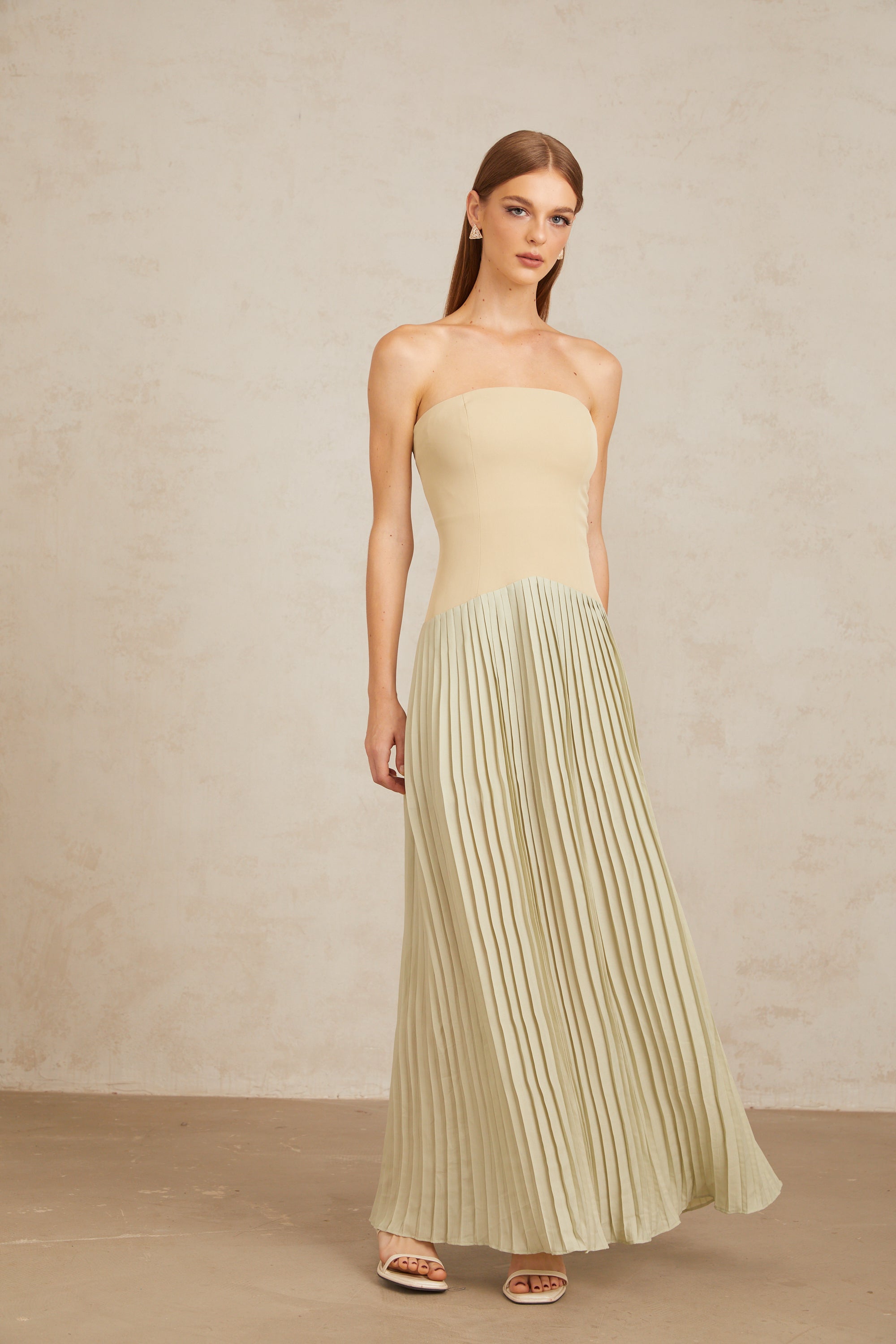Mirja Green Pleated Corset Maxi Dress (Final Sale-US Only)