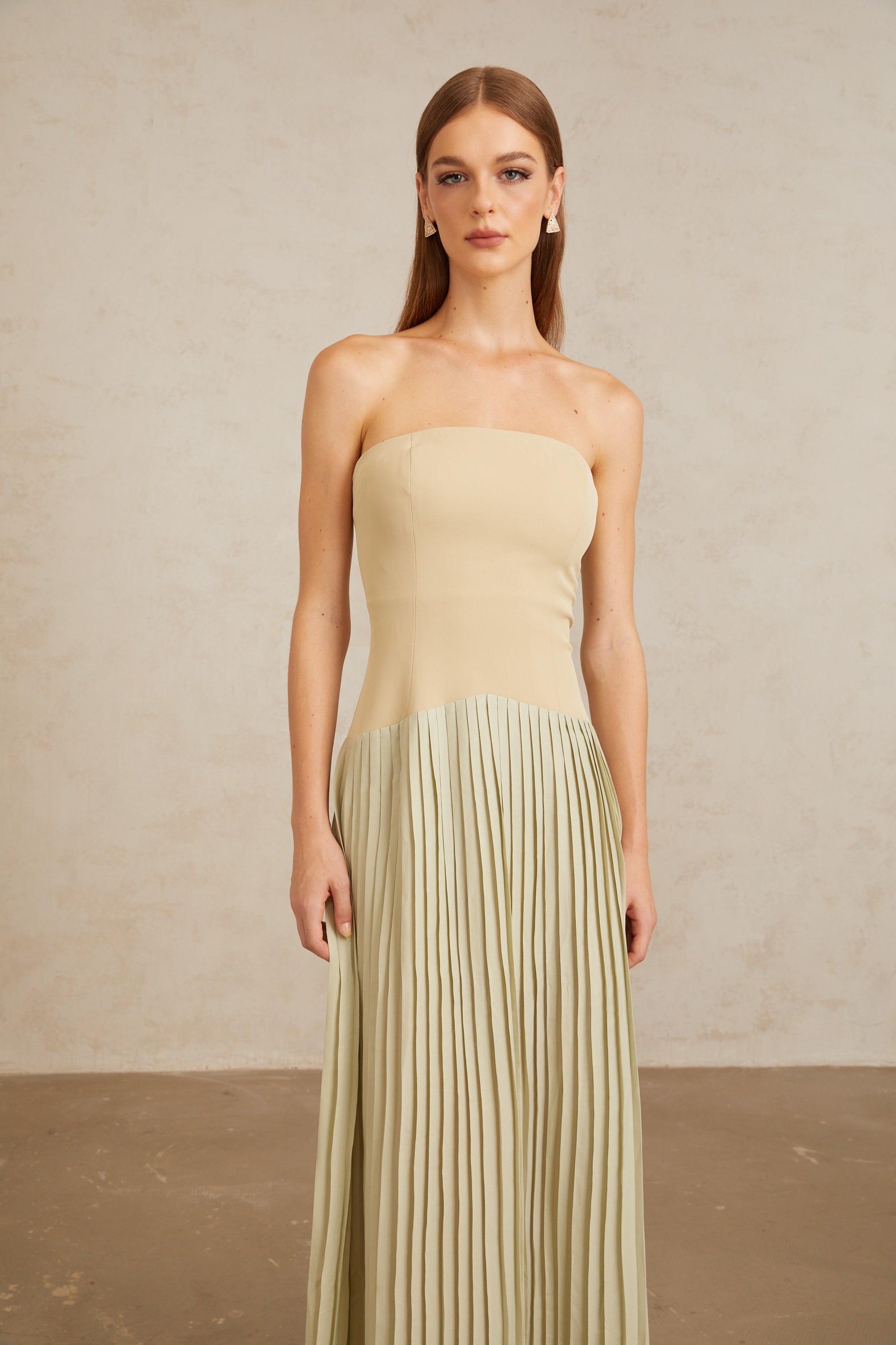 Mirja Green Pleated Corset Maxi Dress (Final Sale-US Only)