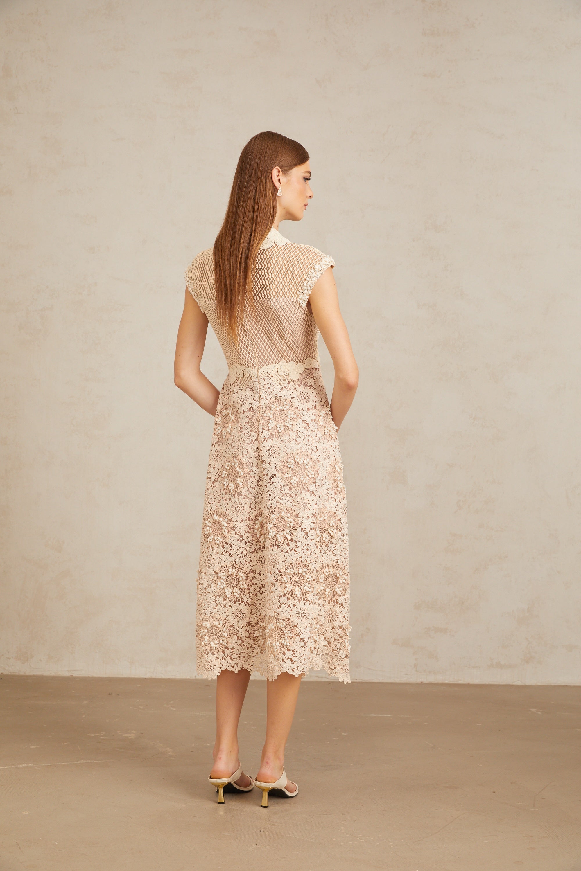 Capucine Braid Detail Corded Lace Midi Dress
