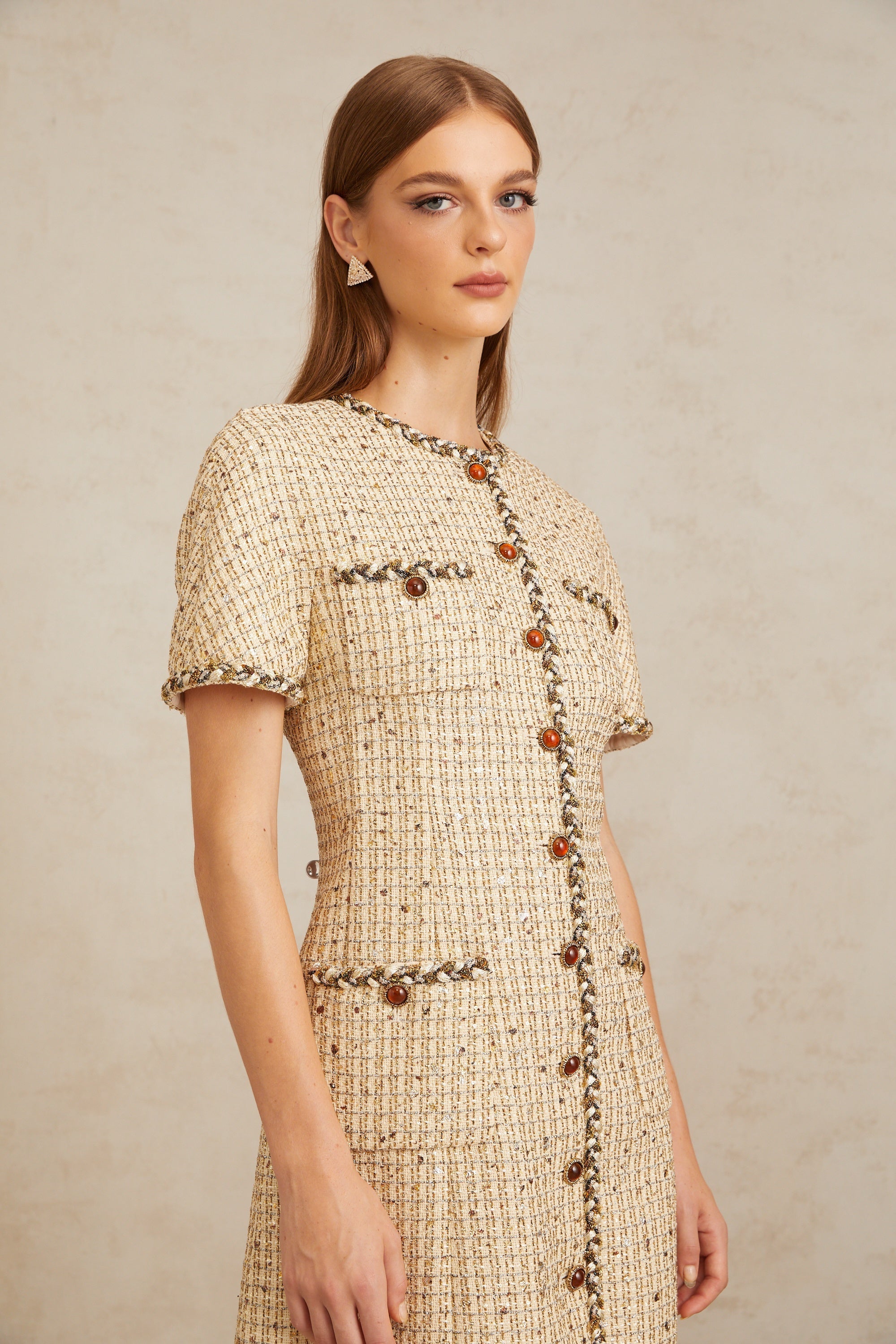 Énergie Neutral A-Line Tweed Mini Dress
