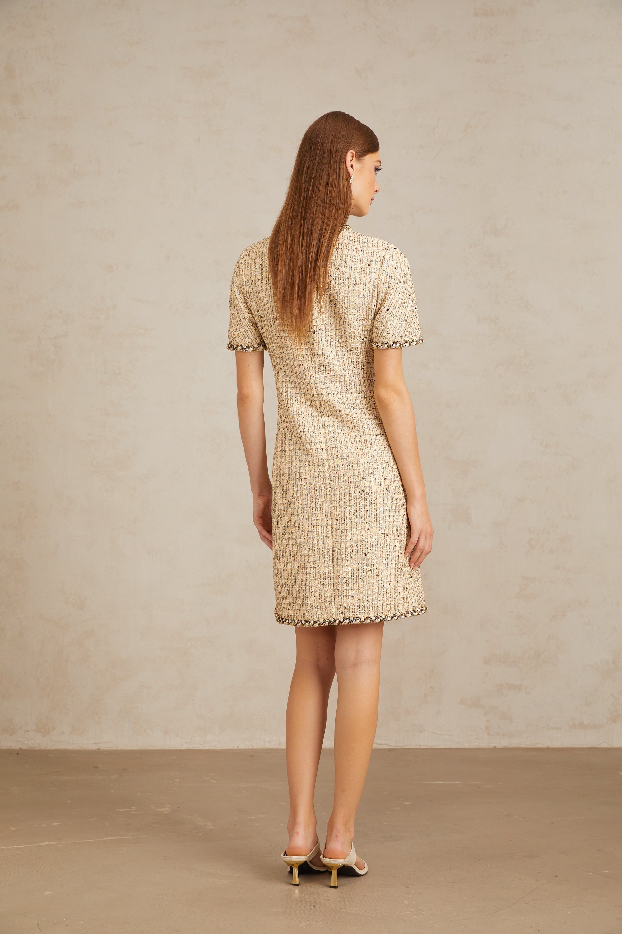 Énergie Neutral A-Line Tweed Mini Dress