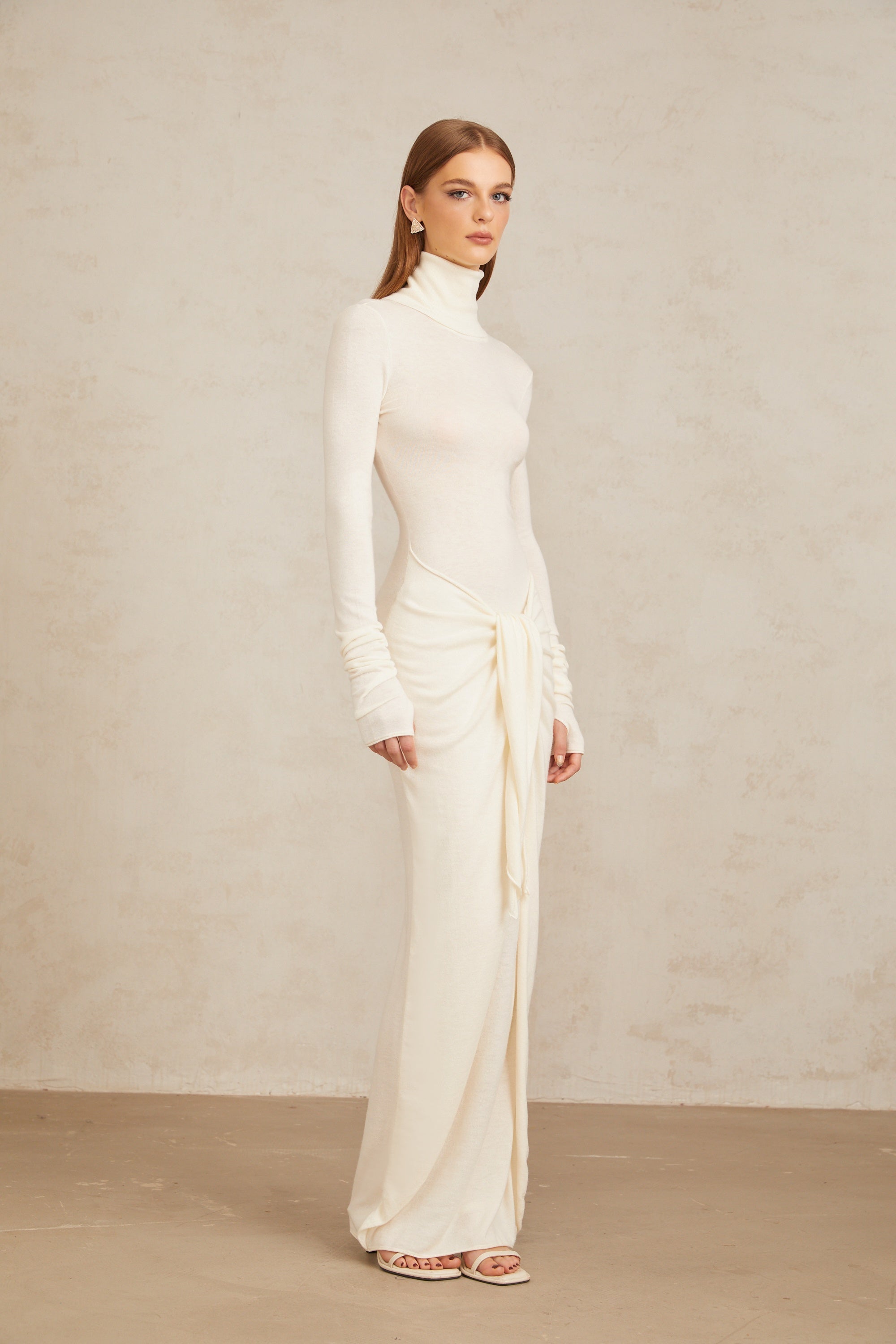 Impériale White Ruched Turtleneck Maxi Dress (Final Sale-US Only)