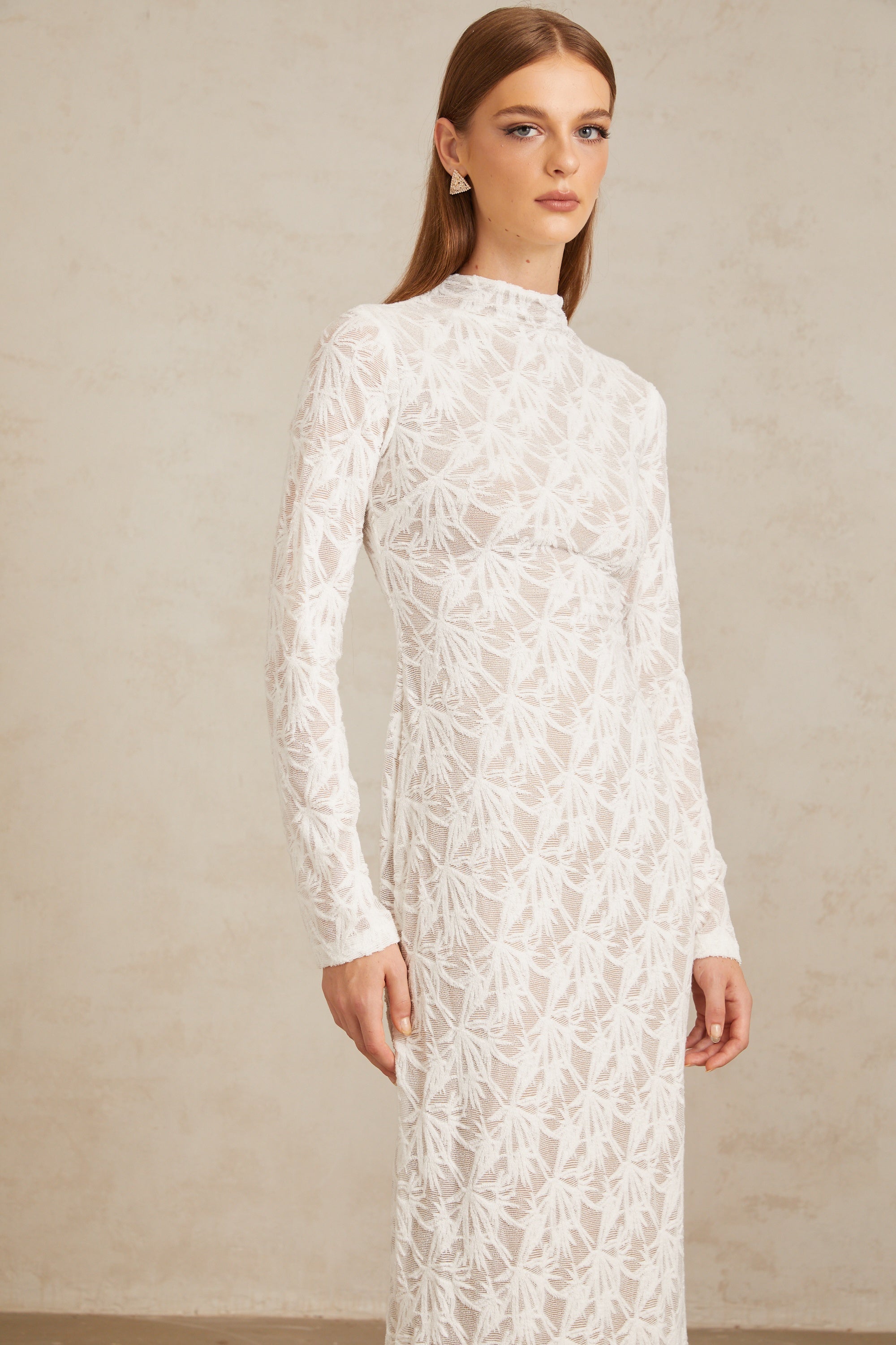 Xavière White Floral Crochet Knit Maxi Dress
