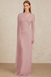 Josette Pink Diagonal Shawl Fitted Maxi Dress (Final Sale-US Only)