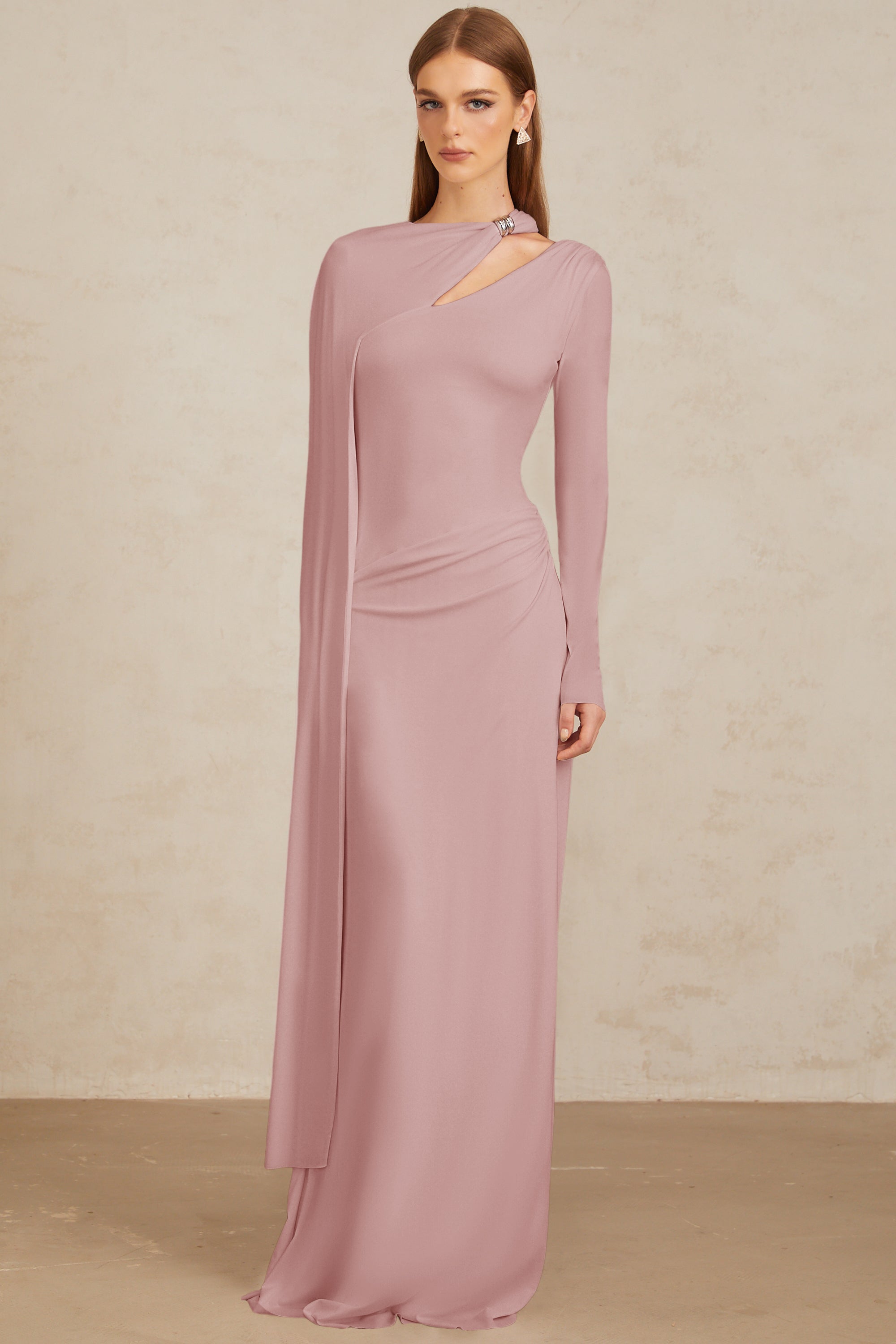 Josette Pink Diagonal Shawl Fitted Maxi Dress (Final Sale-US Only)