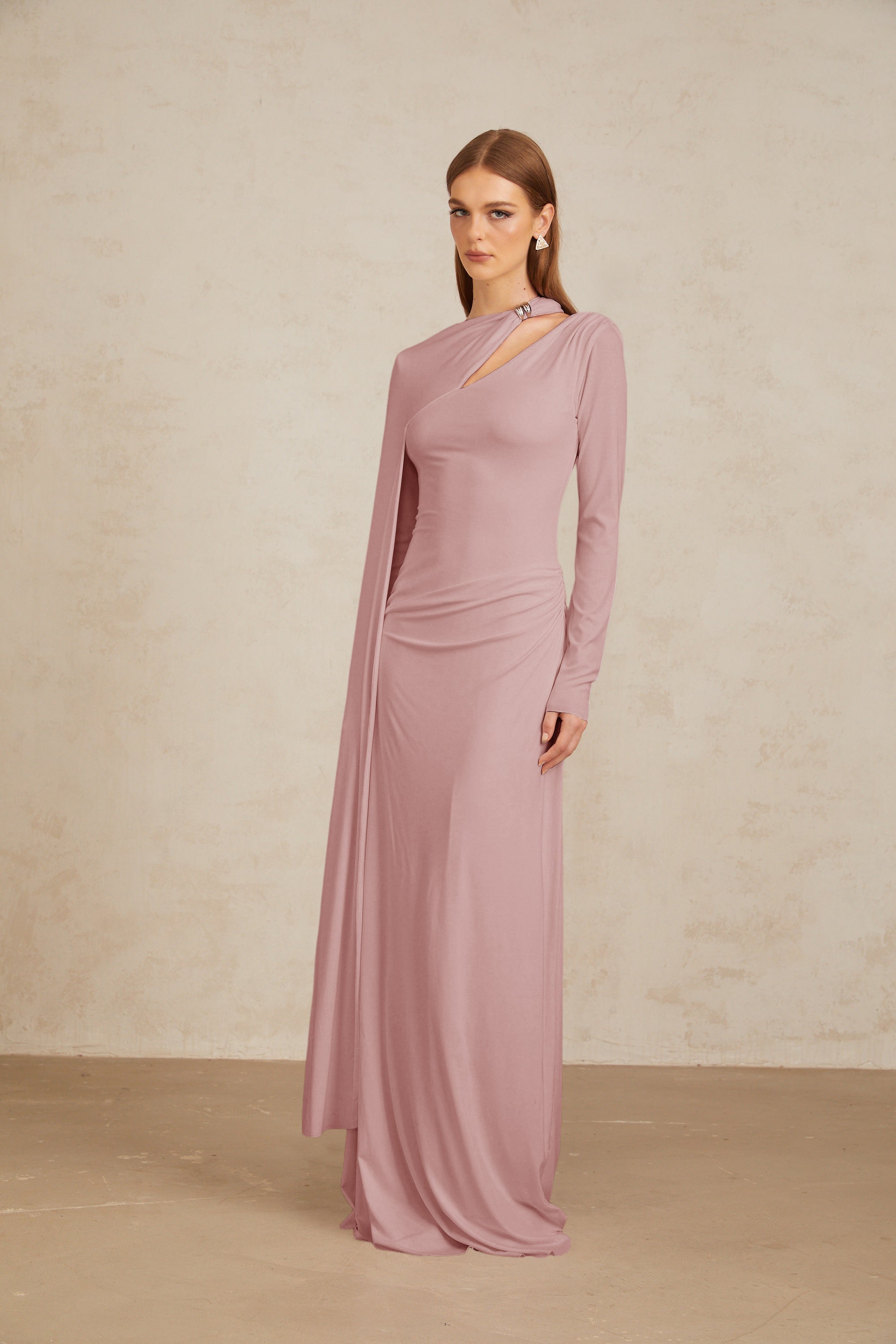 Josette Pink Diagonal Shawl Fitted Maxi Dress (Final Sale-US Only)