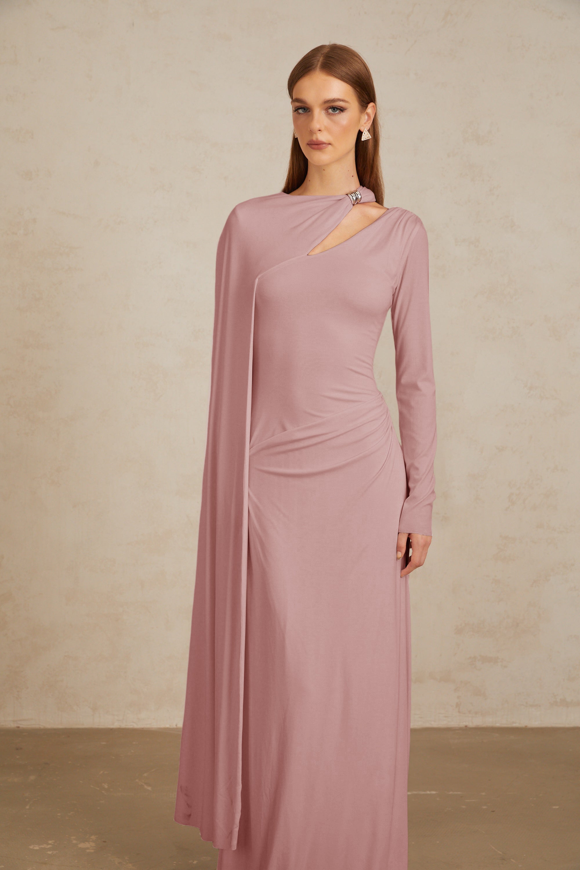 Josette Pink Diagonal Shawl Fitted Maxi Dress (Final Sale-US Only)