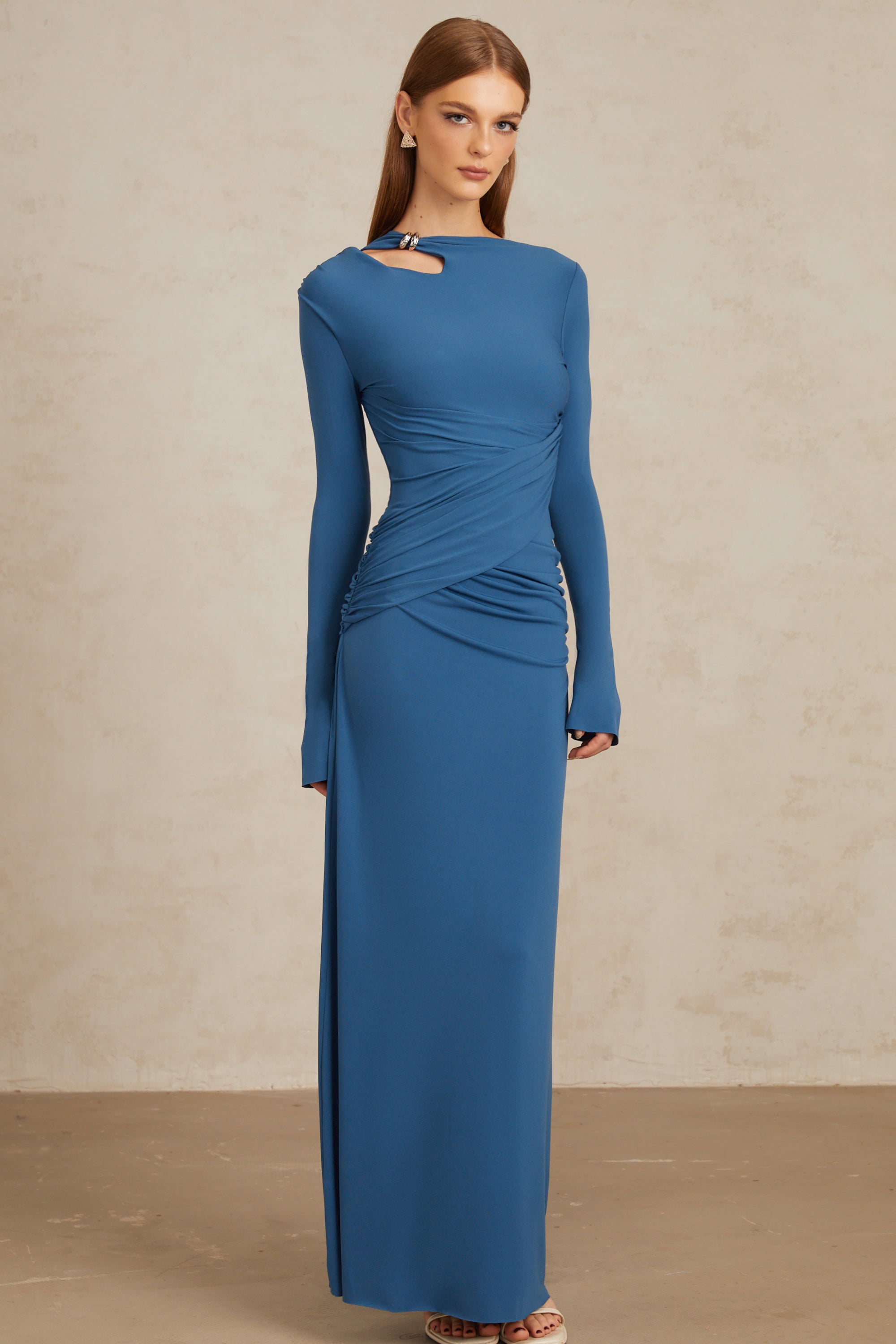 Daneysha Royal Blue Ruched Maxi Gown