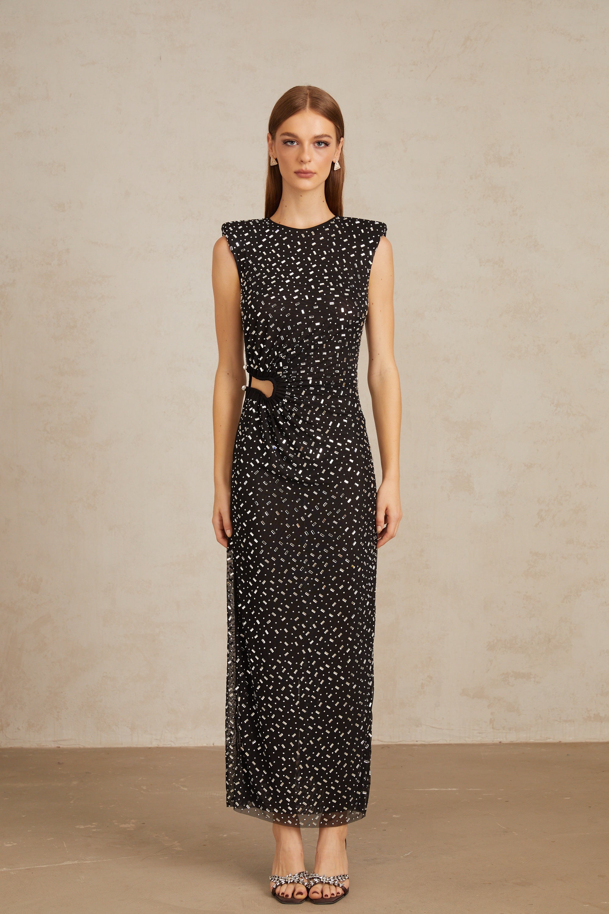 Félicie Black Embellished Mesh Maxi Gown (Final Sale-US Only)