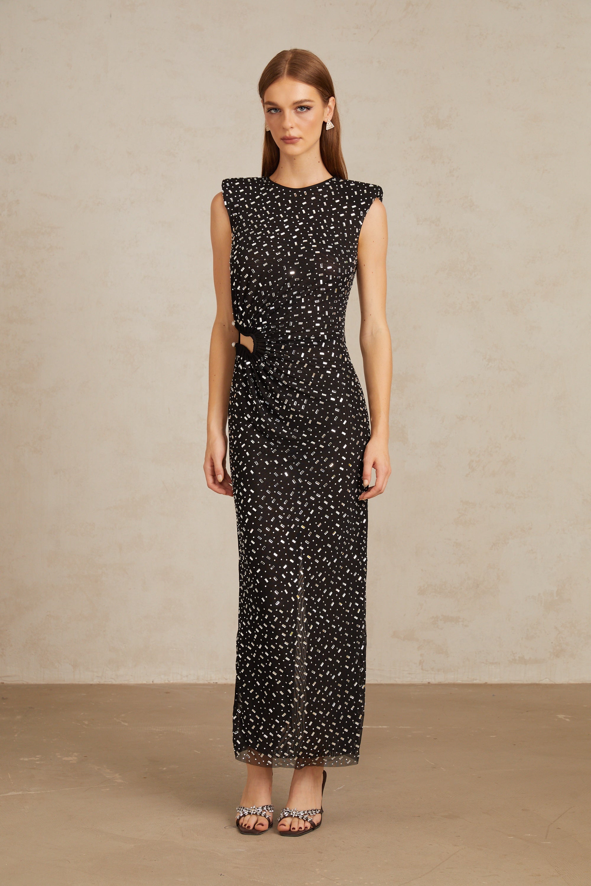 Félicie Black Embellished Mesh Maxi Gown (Final Sale-US Only)
