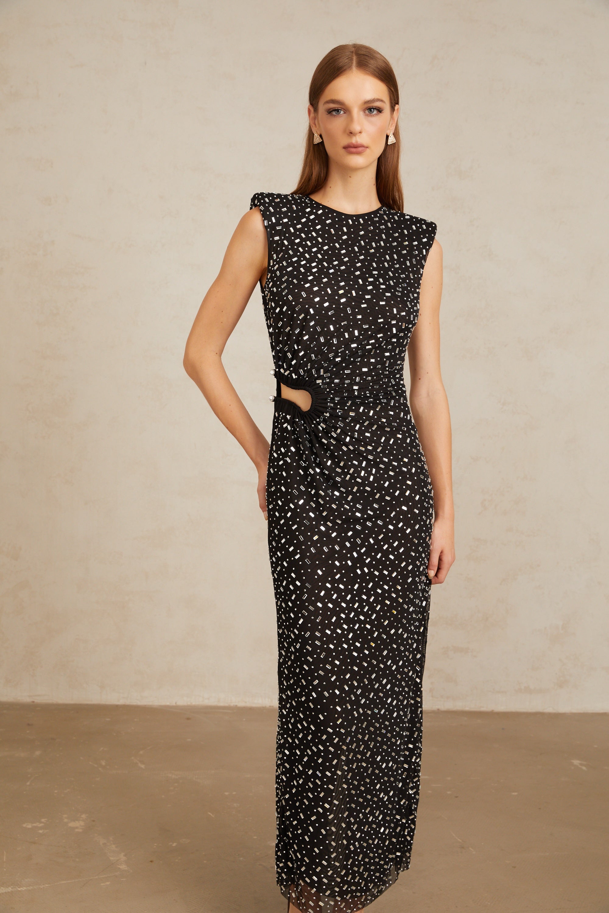 Félicie Black Embellished Mesh Maxi Gown (Final Sale-US Only)