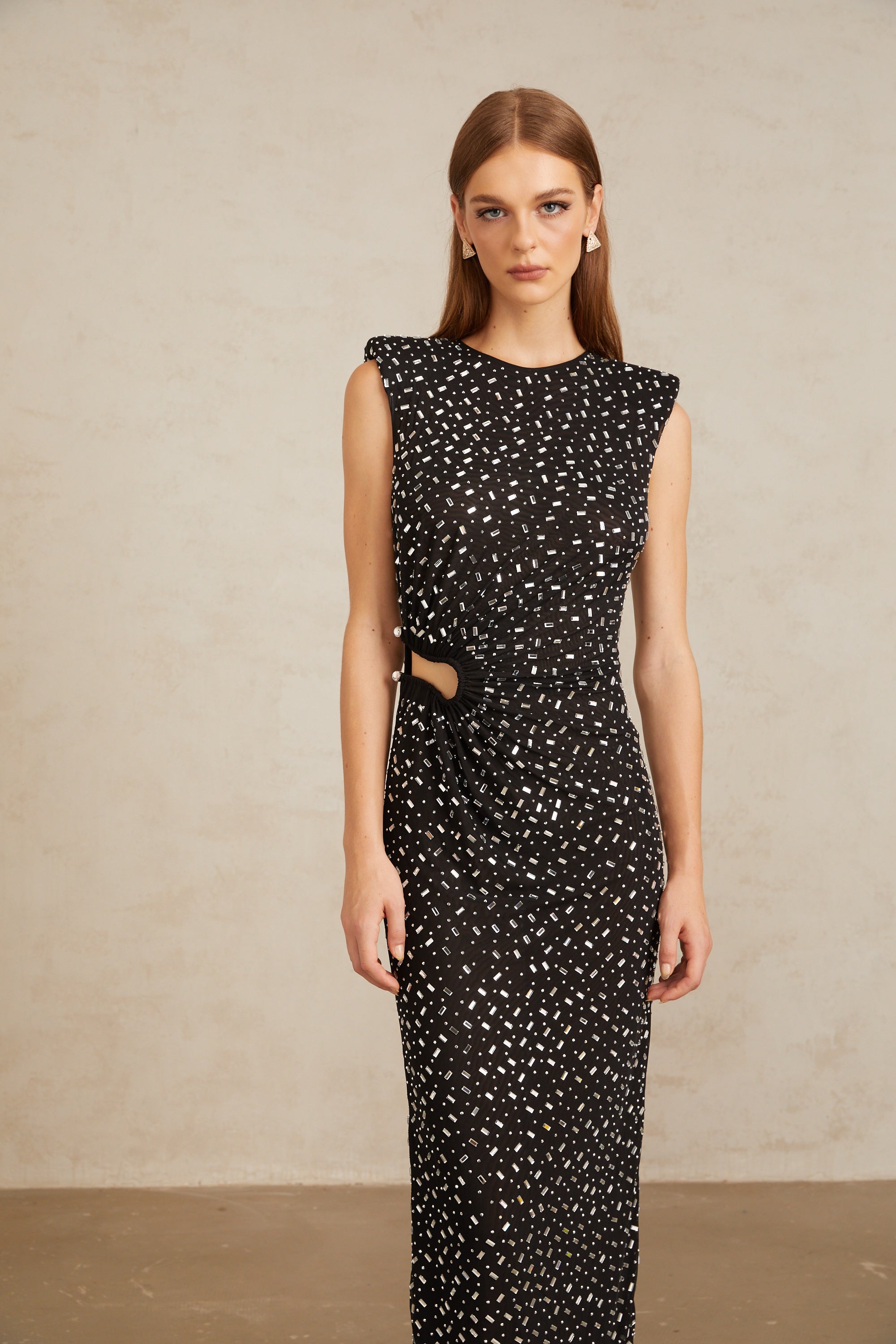 Félicie Black Embellished Mesh Maxi Gown (Final Sale-US Only)