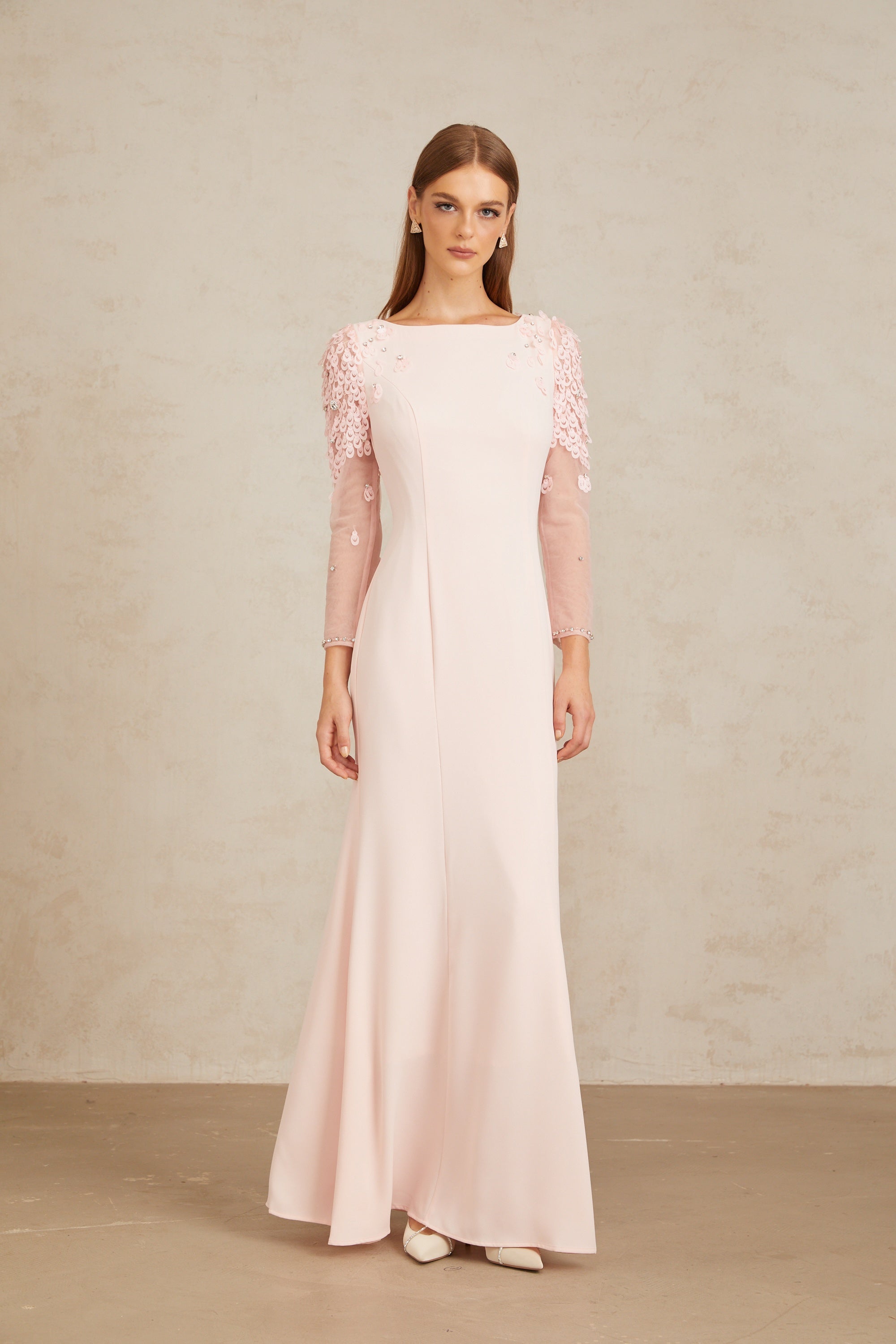 Gunnel Pink Flared Embellished Maxi Gown (Final Sale-US Only)