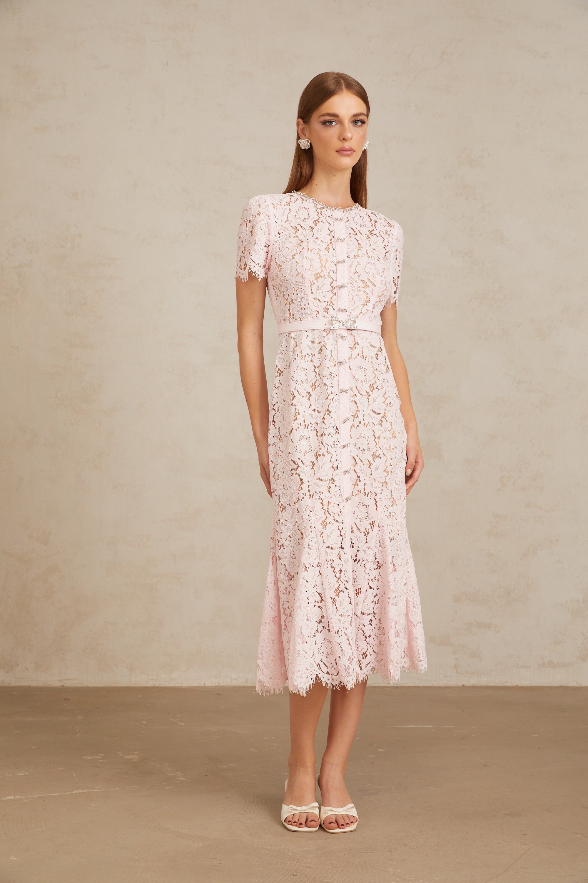 Sabine Pink Floral Lace Mermaid Midi Dress (Final Sale-US Only)