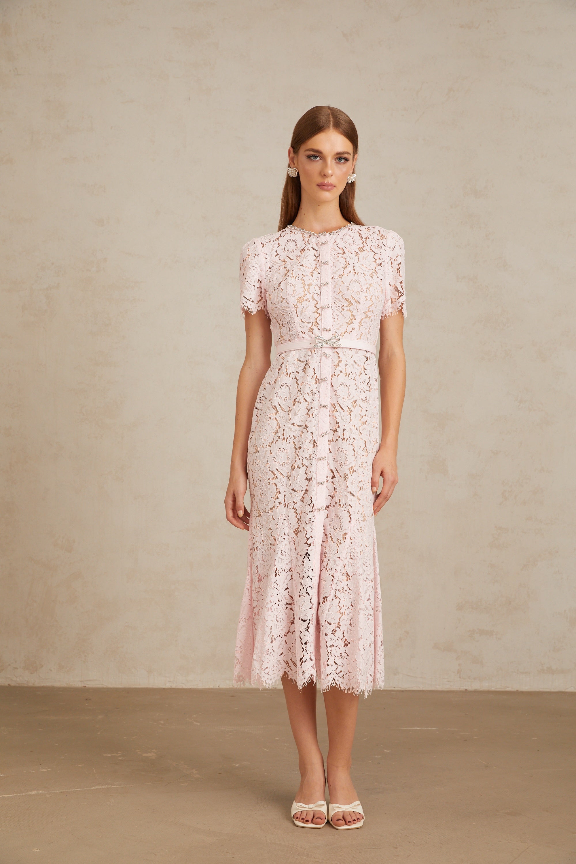 Sabine Pink Floral Lace Mermaid Midi Dress (Final Sale-US Only)