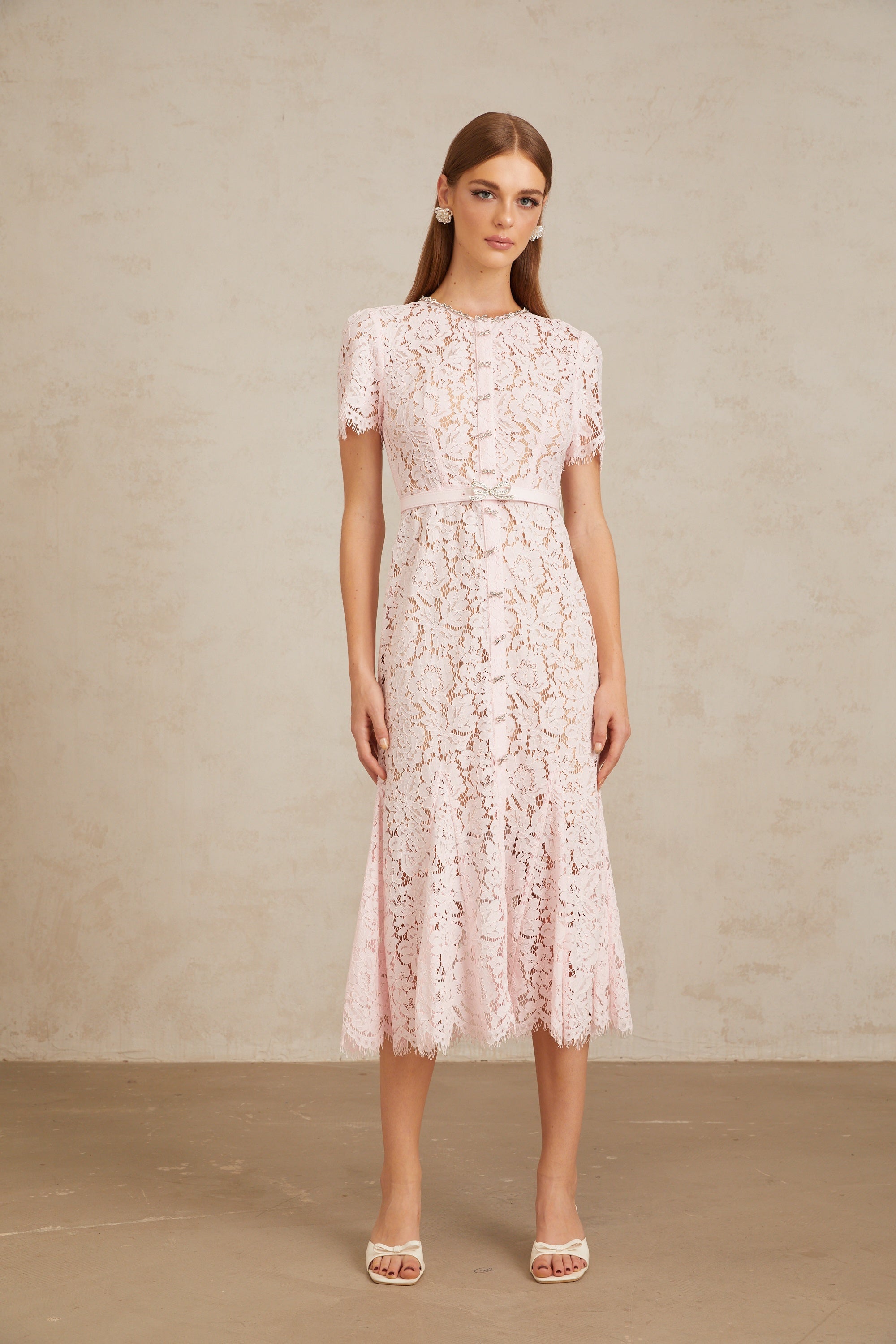 Sabine Pink Floral Lace Mermaid Midi Dress (Final Sale-US Only)