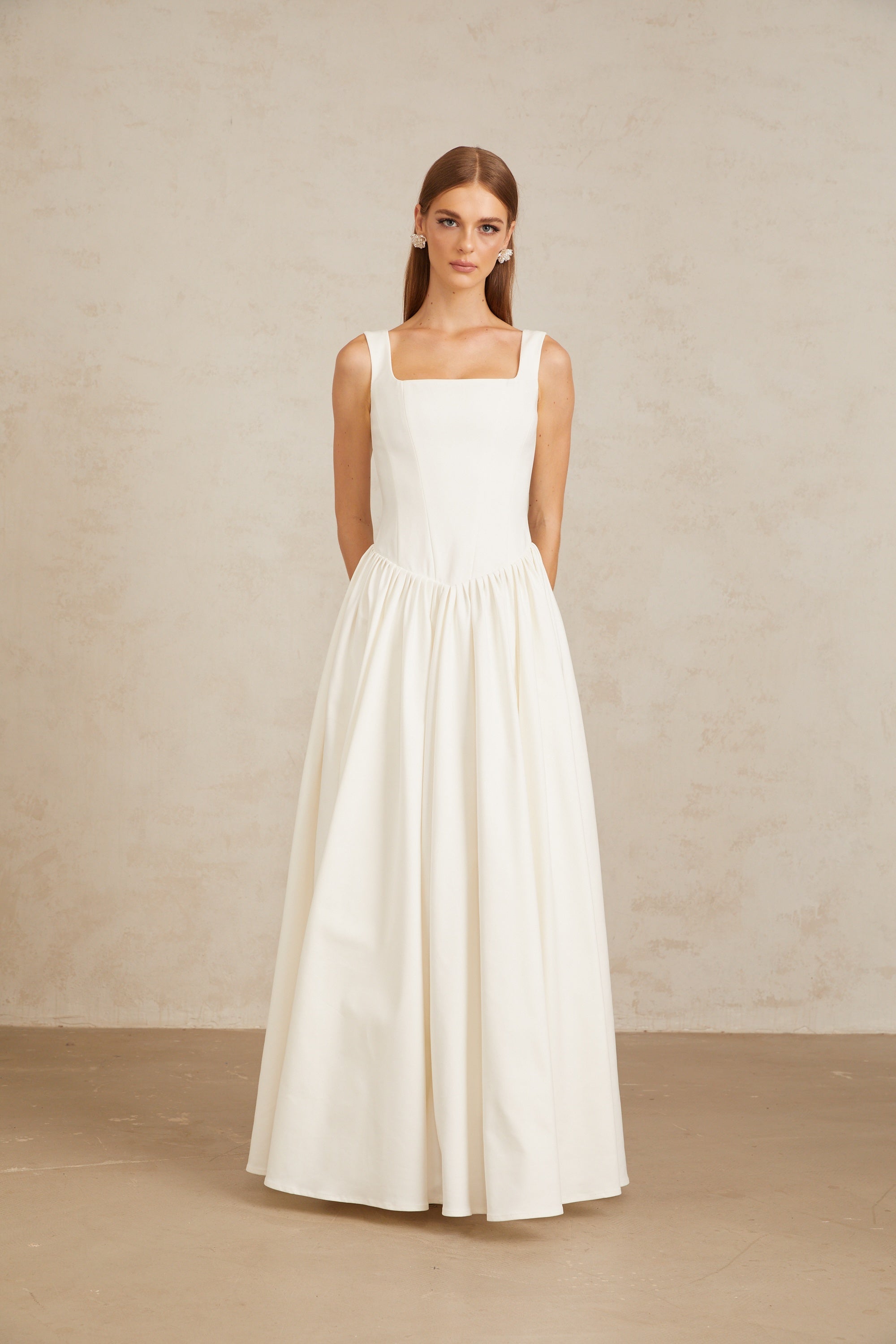 Sadie White Pleated Corset Maxi Gown