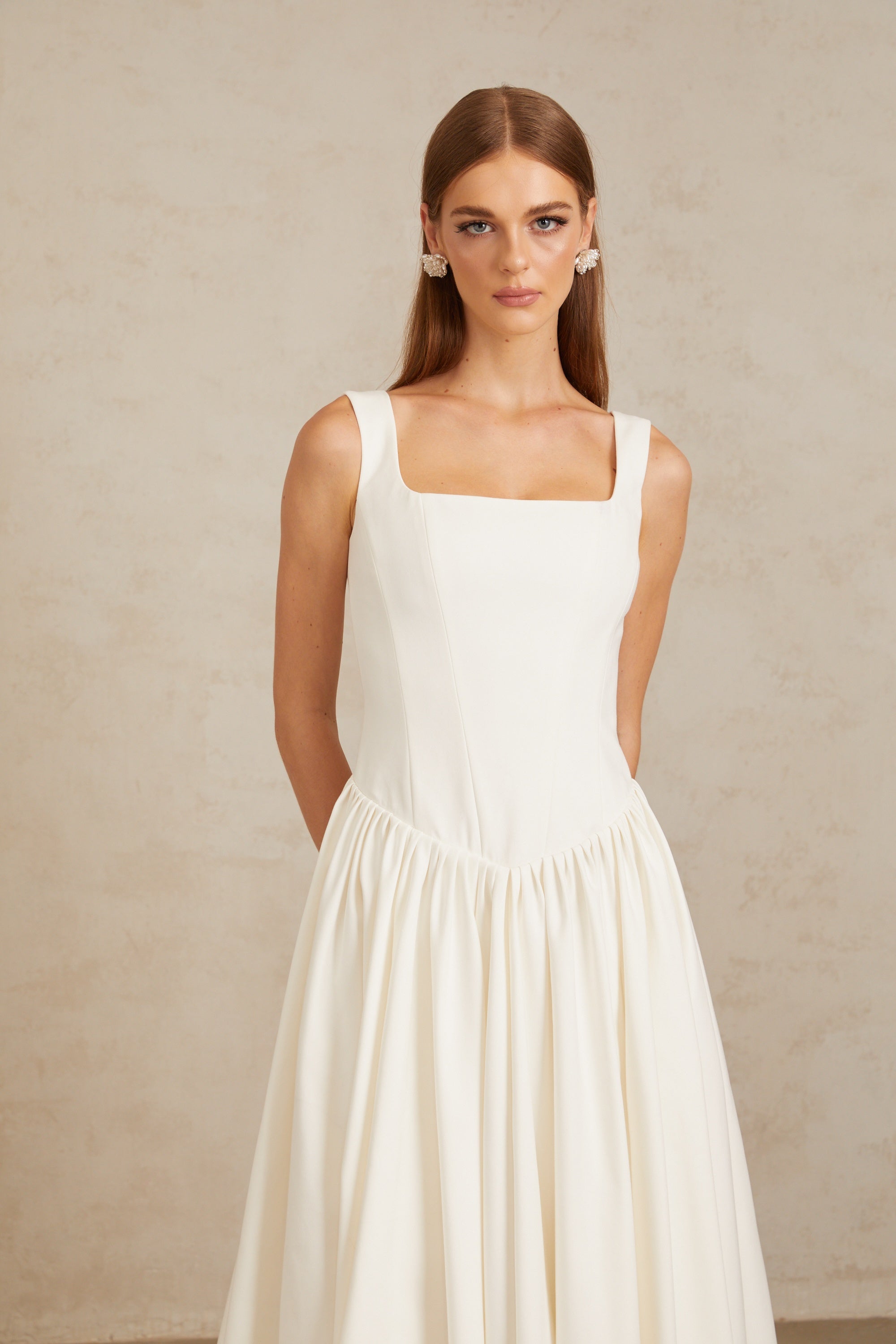 Sadie White Pleated Corset Maxi Gown (Final Sale-US Only)