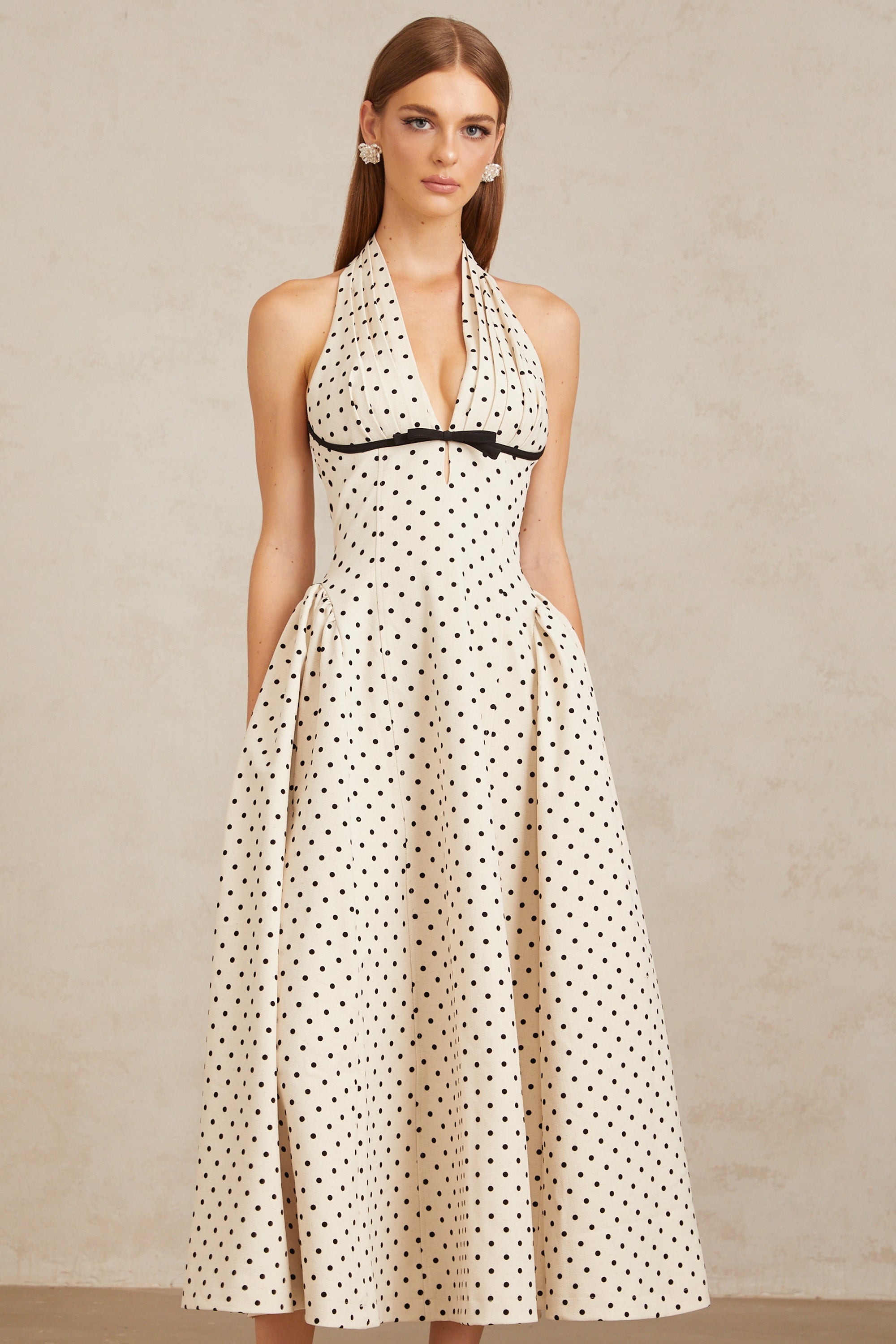 Gitane White Polka Dot Midi Dress