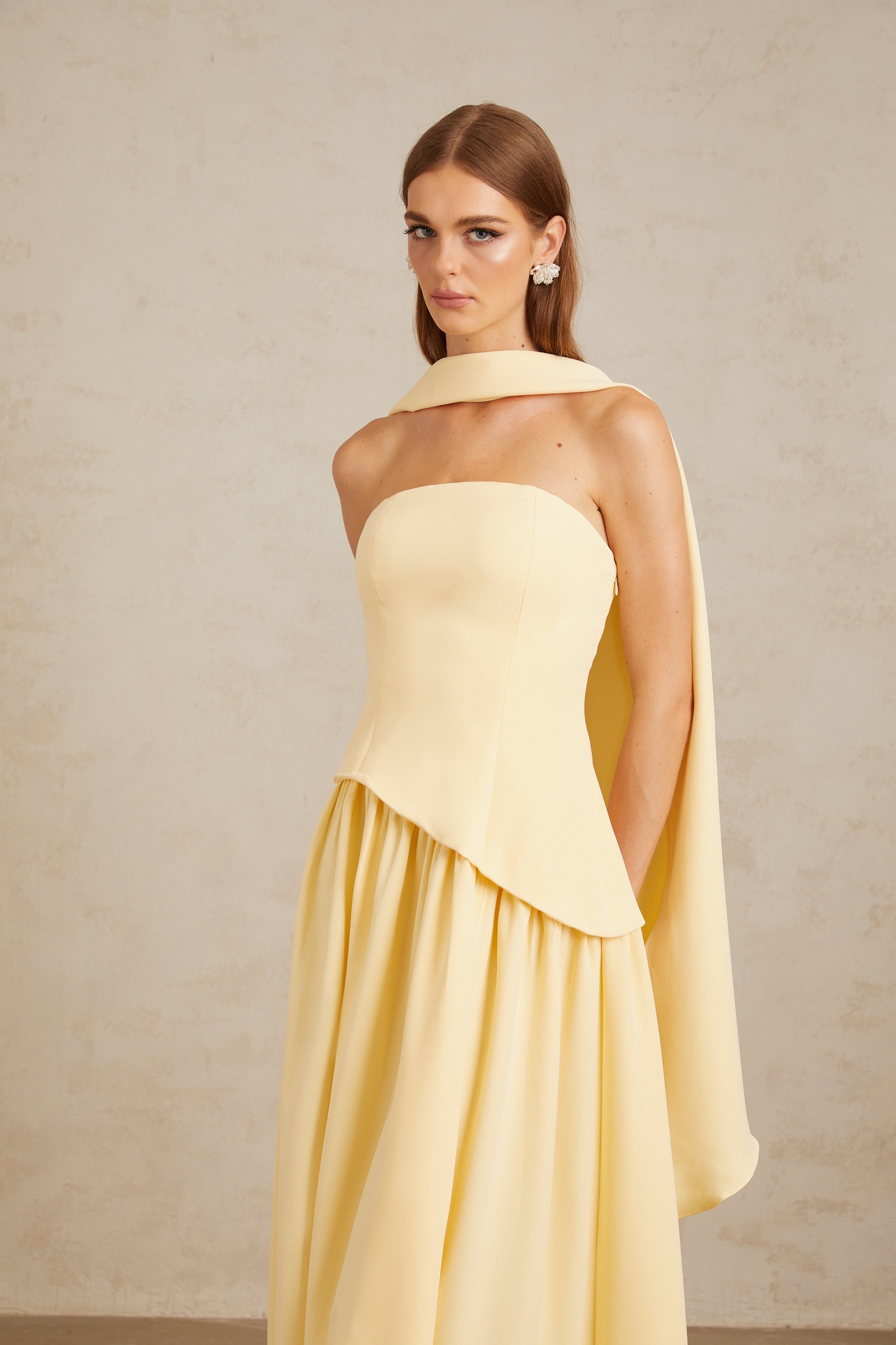 Sidonie Yellow Off-Shoulder Panel Maxi Gown (Final Sale)