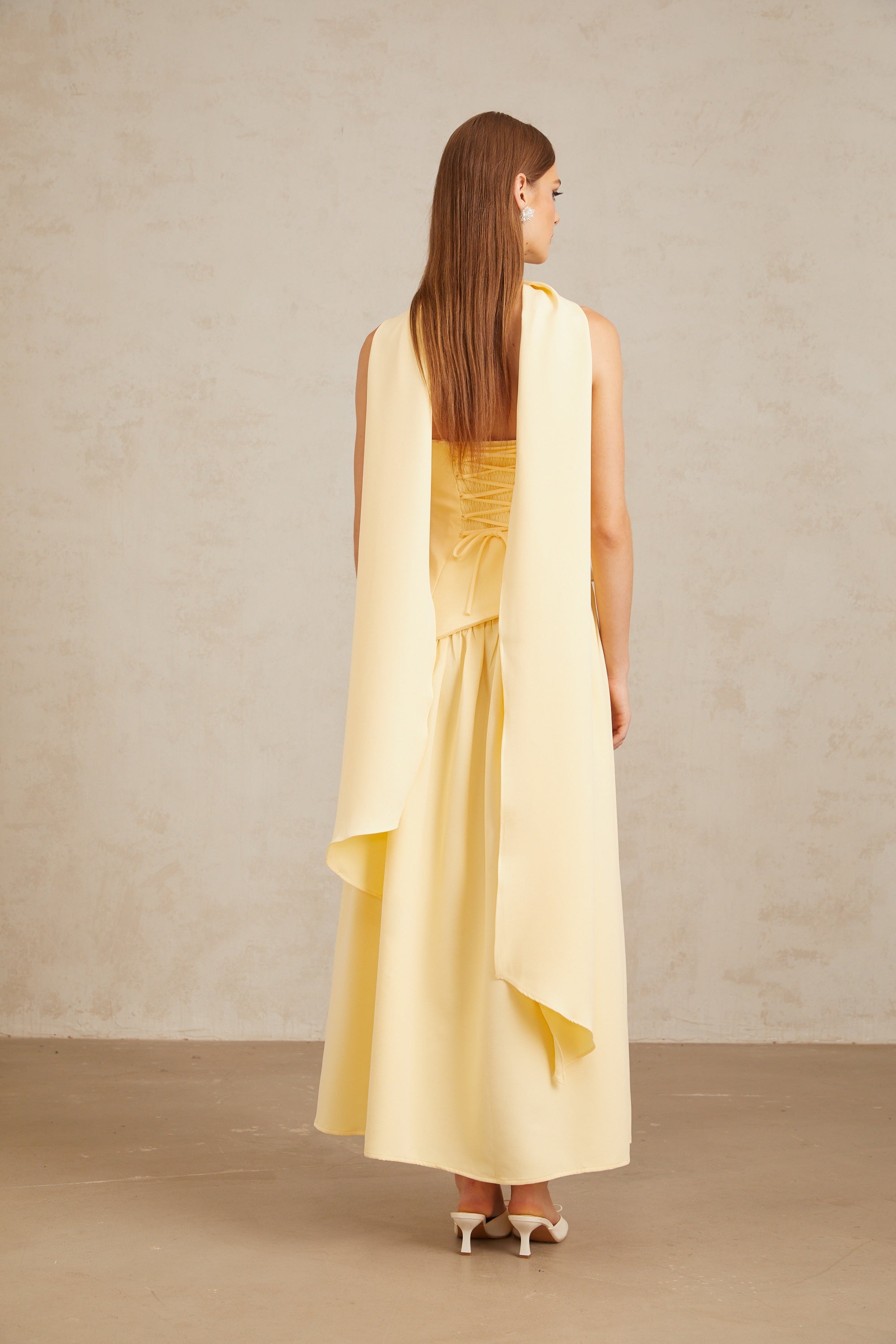 Sidonie Yellow Off-Shoulder Panel Maxi Gown