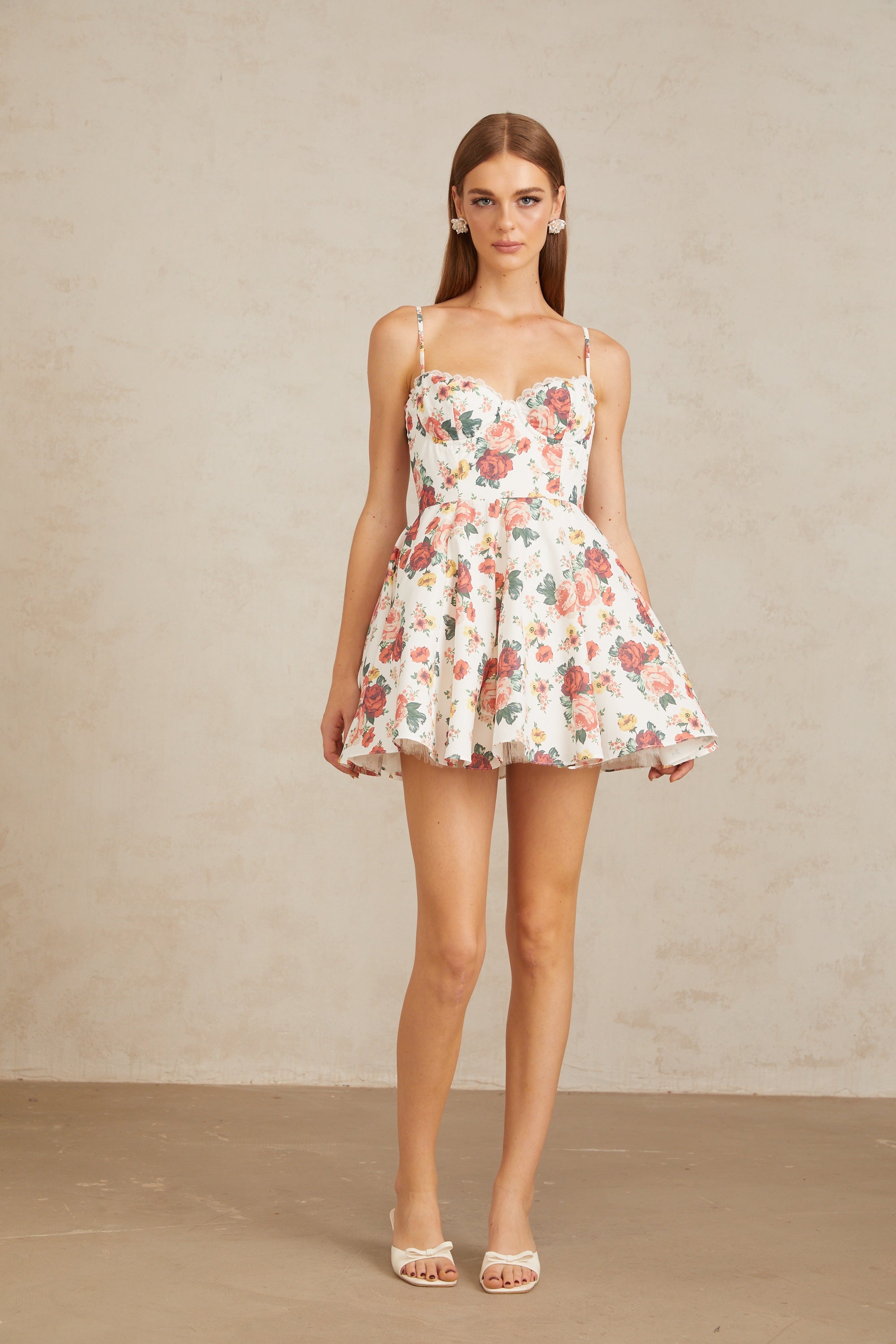 Airelle White Flounced Rose Print Mini Dress (Final Sale-US Only)