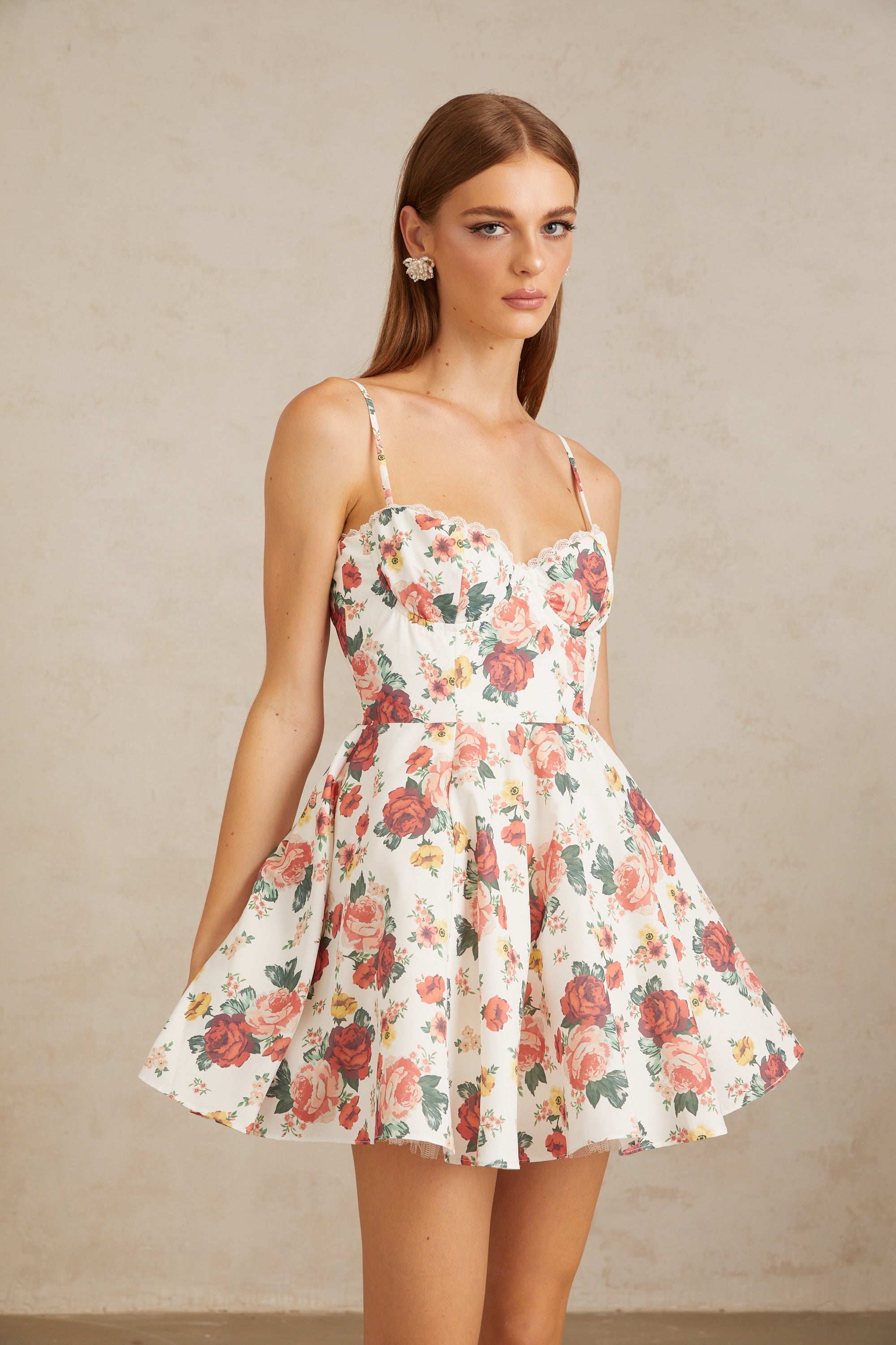 Airelle White Flounced Rose Print Mini Dress (Final Sale-US Only)
